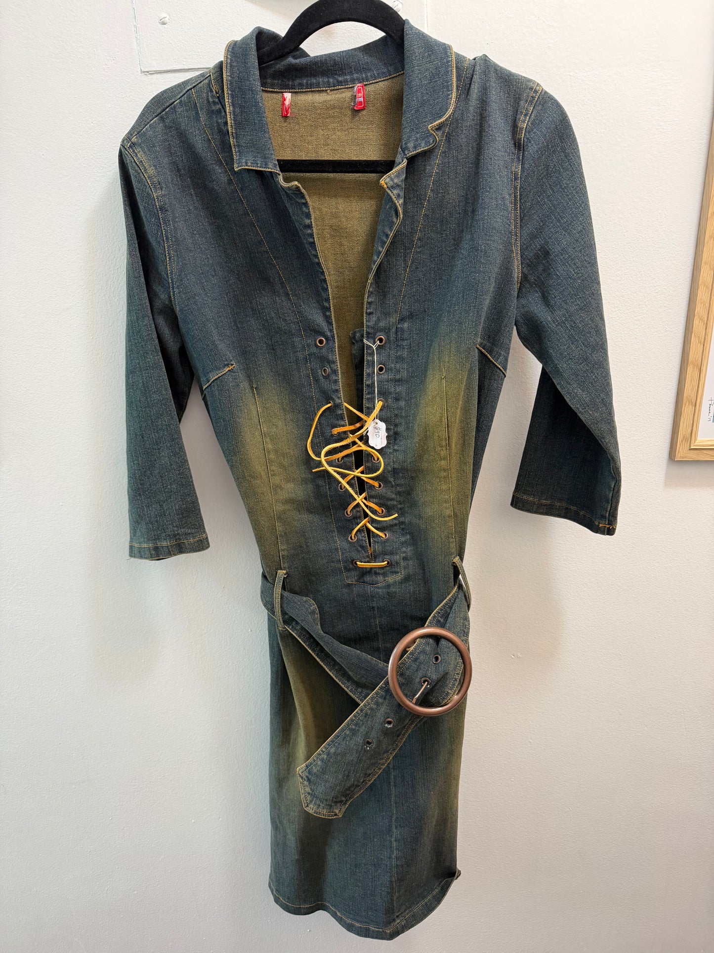 Vintage Y2K Denim dress with leather ties and buckle belt details - SKU TUV #6897