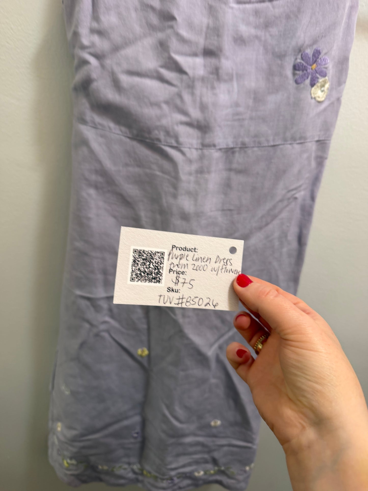 Purple Linen dress from 2000 with flowers - TUV #85026