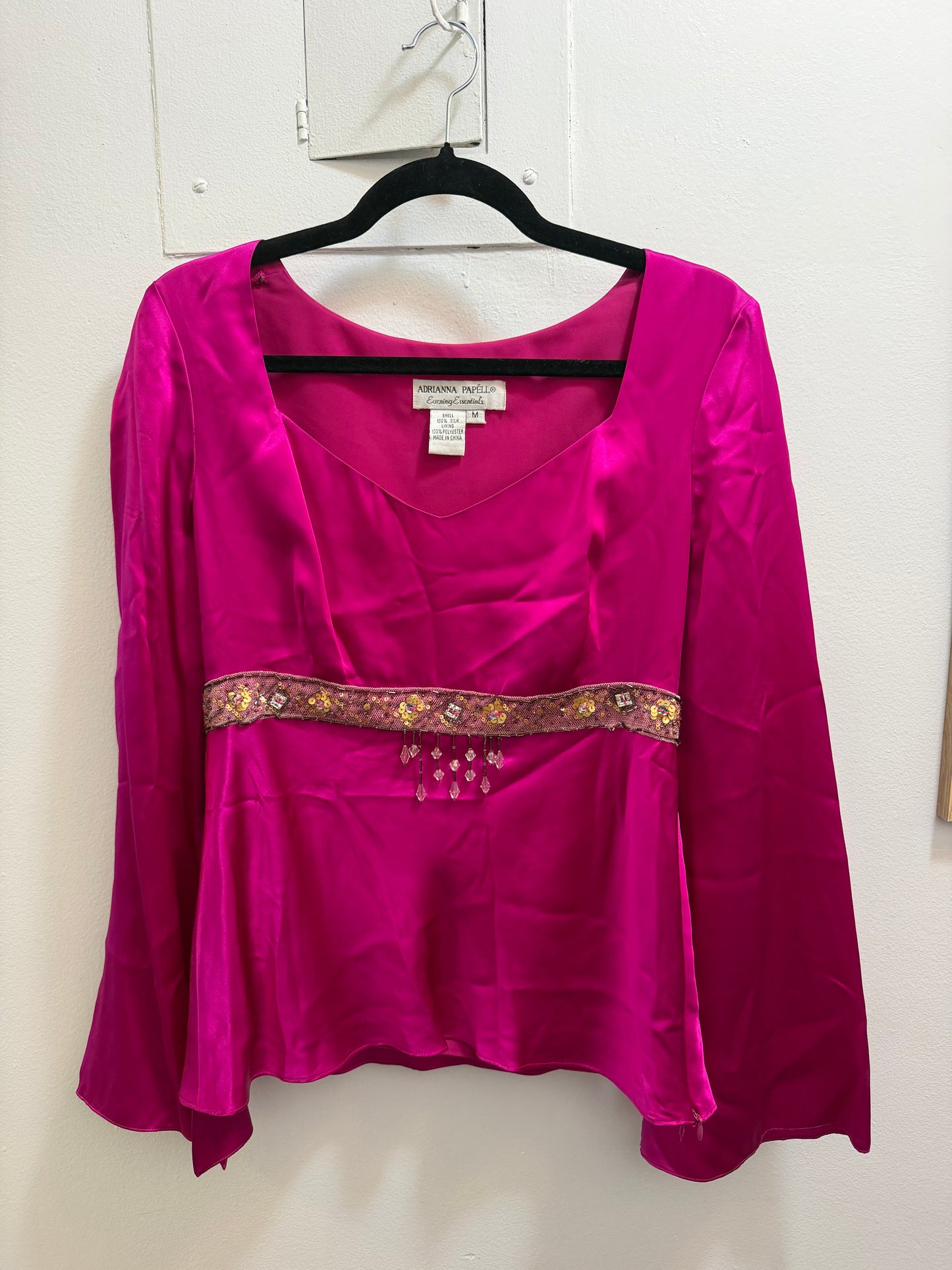 100% silk pink top with beaded detail - sku tuv #4442