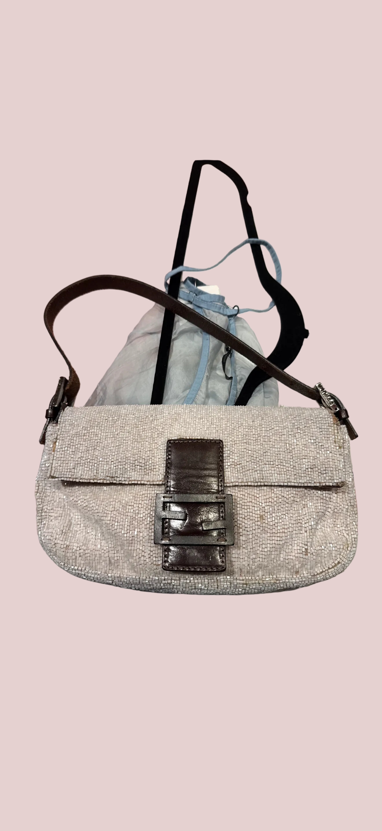Vintage 2000s white beaded Fendi Baguette - As is TUV #3456