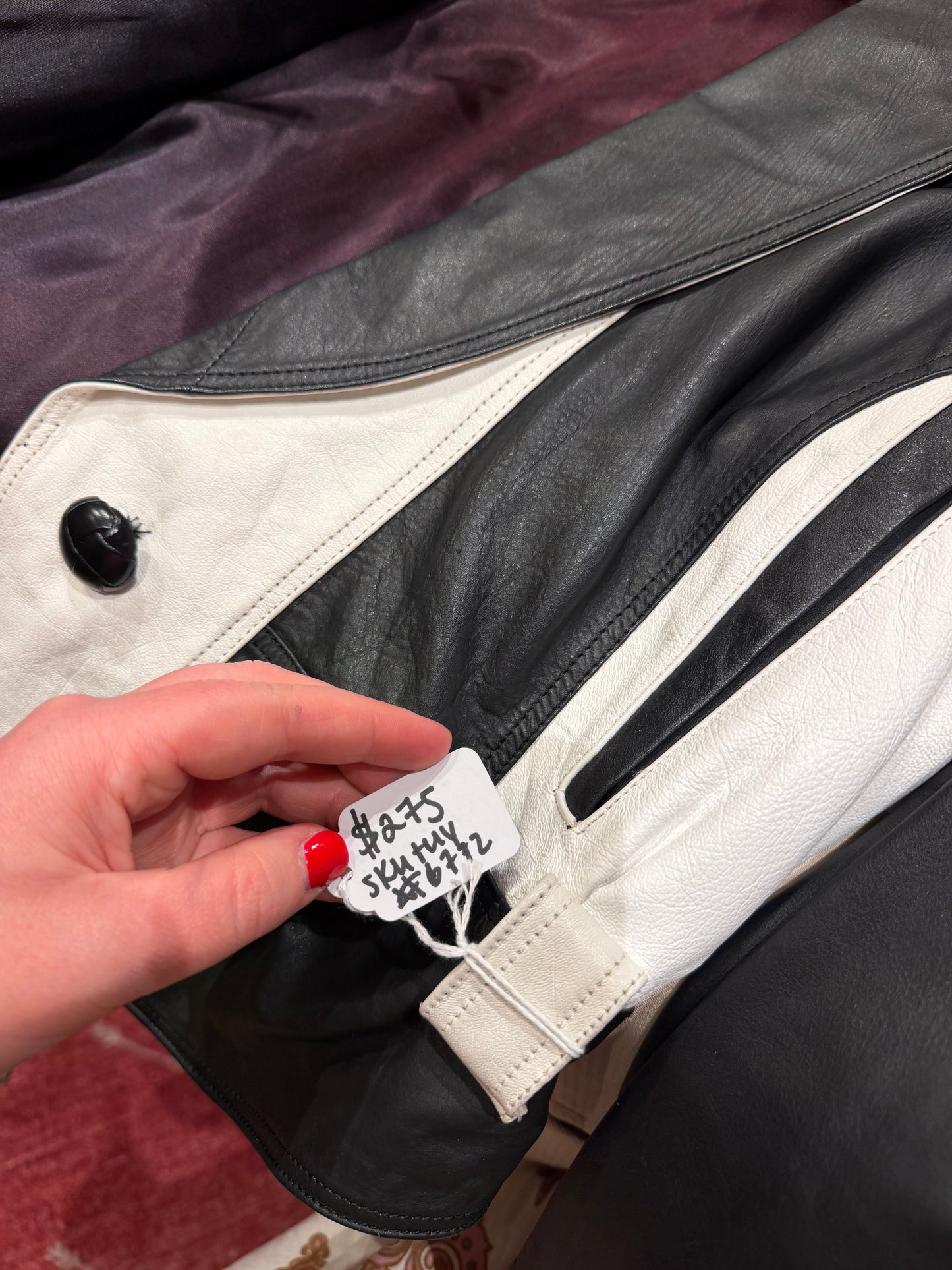 Black and white vintage leather jacket - SKU TUV #6772