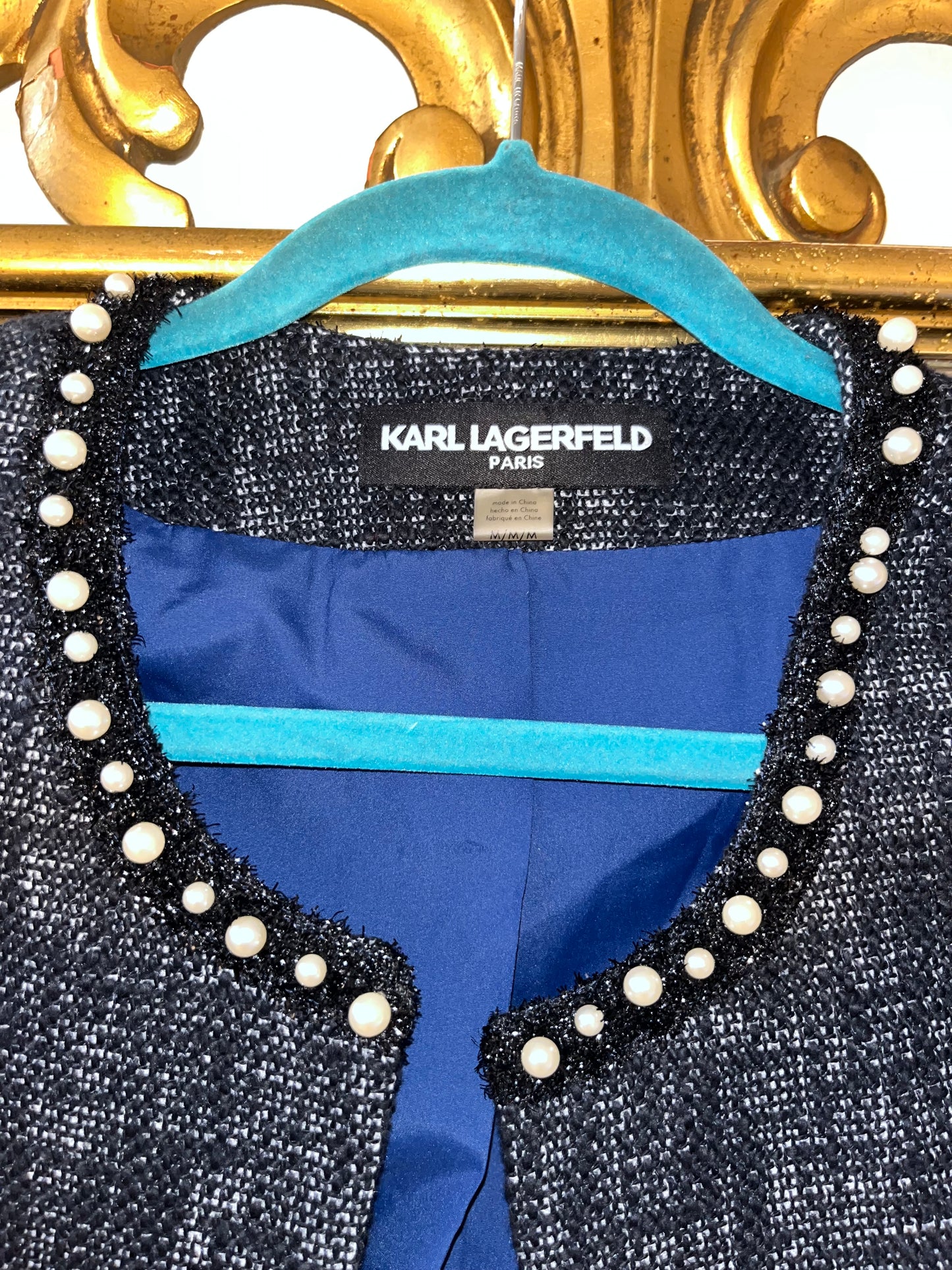 Karl Lagerfeld tweed blazer with pearl detail at collar - sku TUV #1025