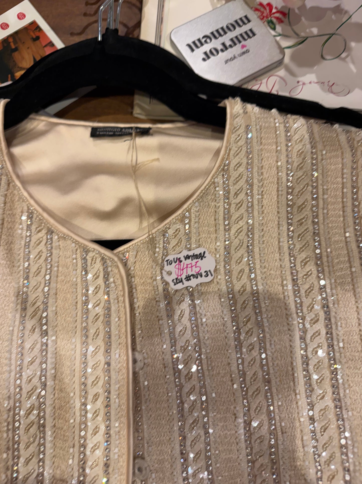 Stunning Giorgio Armani White Beaded Cropped Sleeveless Evening Jacket - SKU TUV #31