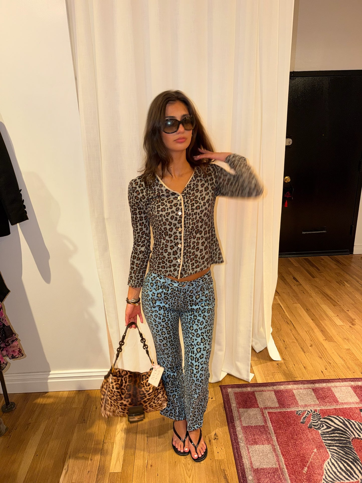 Blue Fendi Cheetah button down cardigan - SKU tuv #382