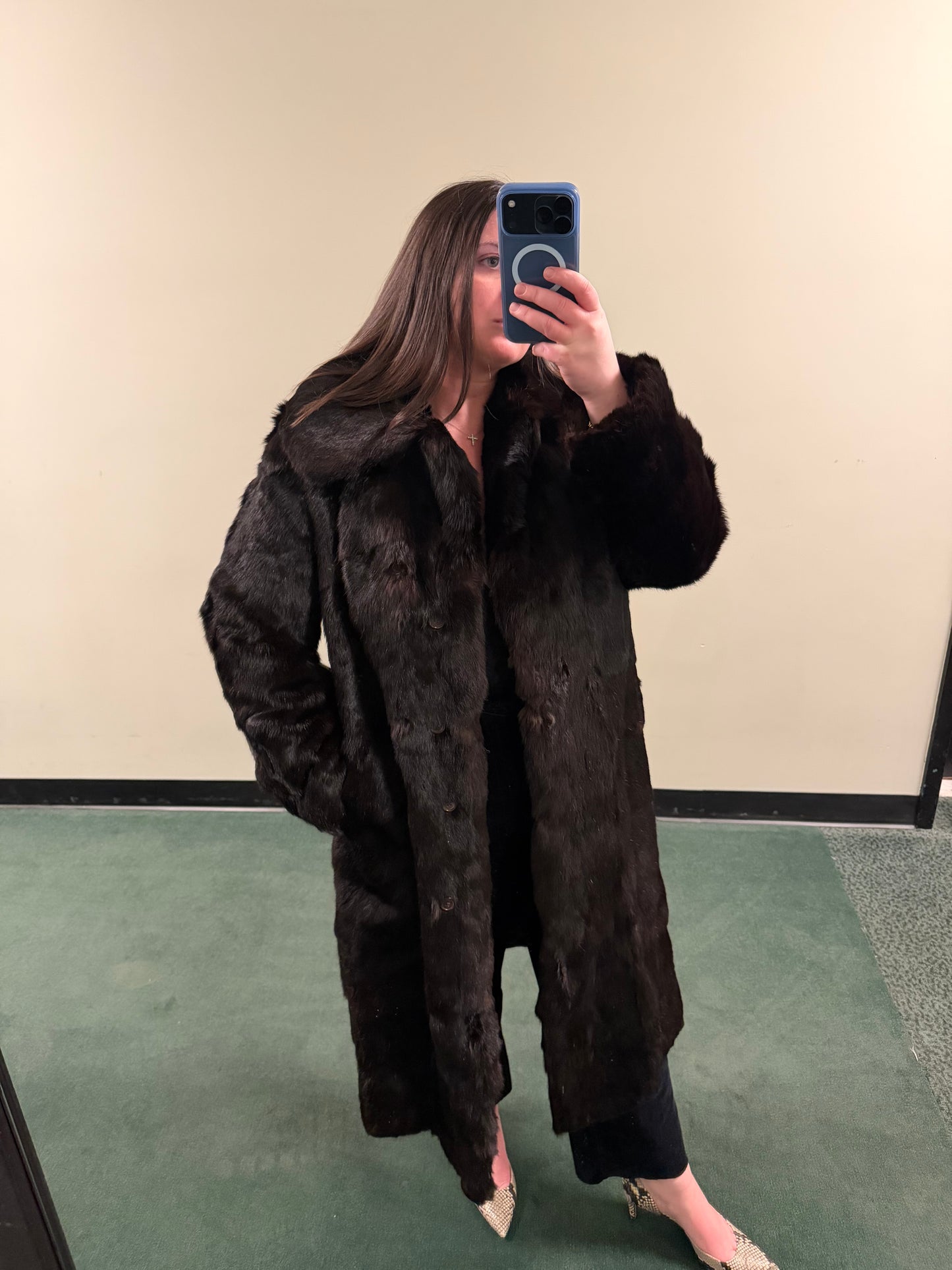 Full Length Chocolate Brown Rabbit Fur Coat - sku tuv #555