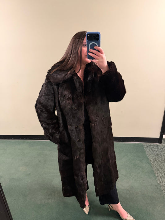 Full Length Chocolate Brown Rabbit Fur Coat - sku tuv #555