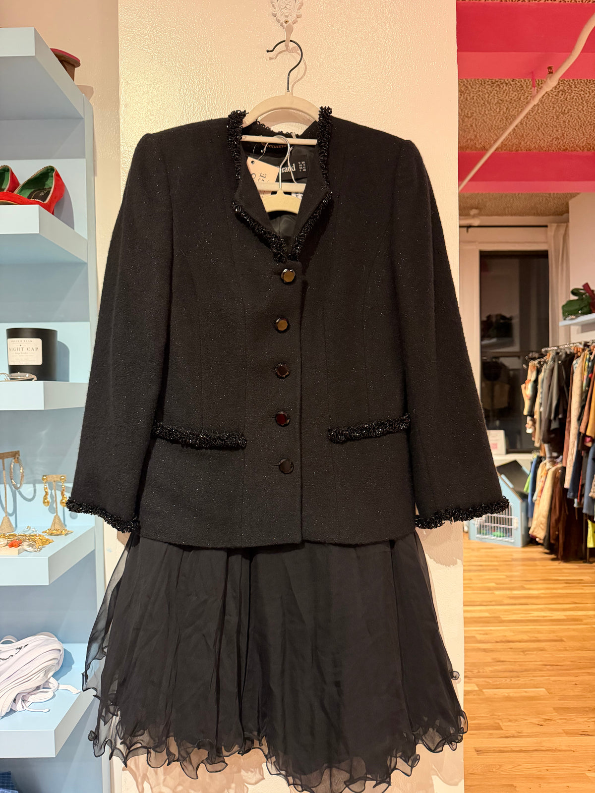 Louis Feraud black beaded blazer set TUV #1111