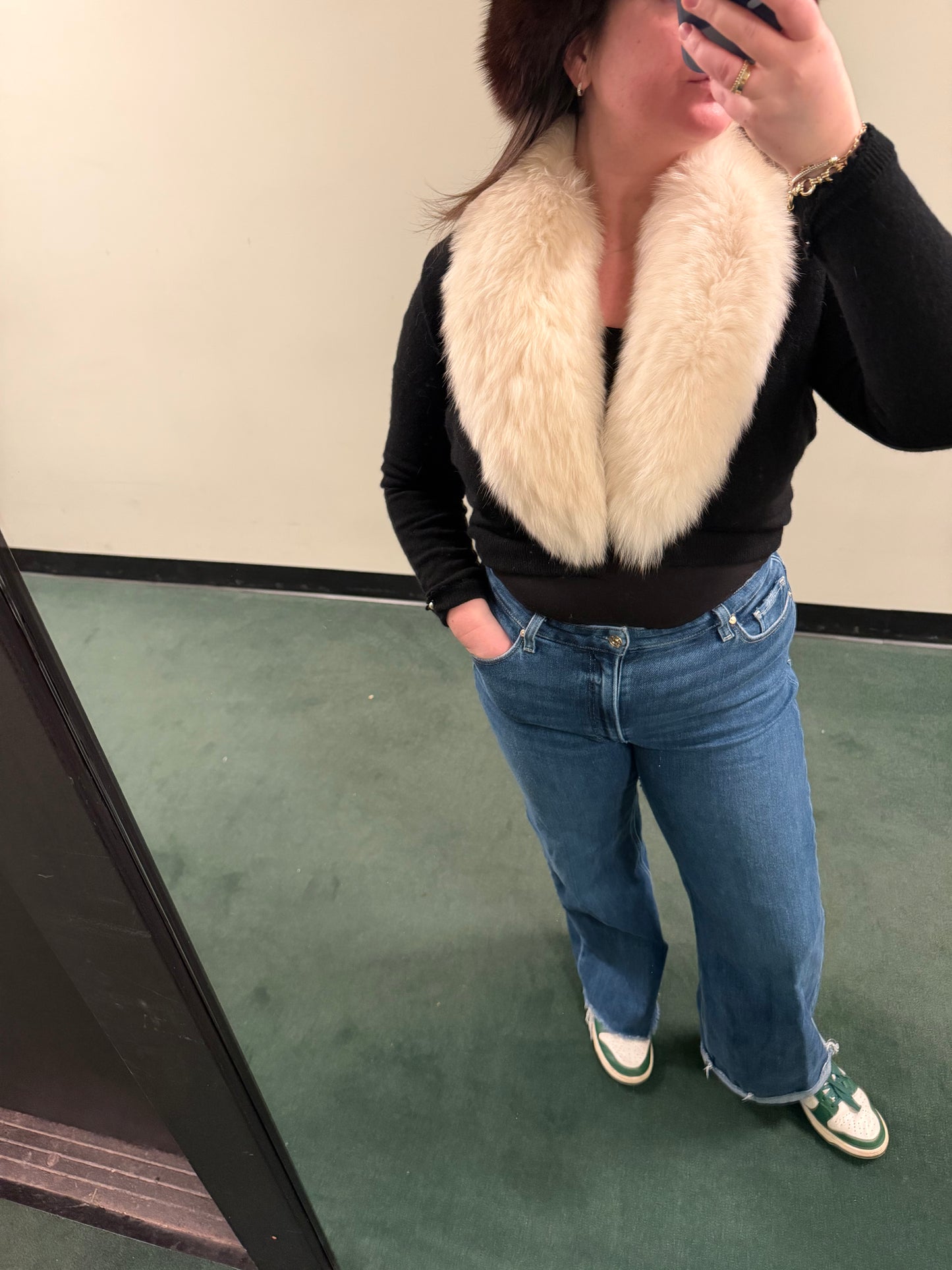Vintage fox fur black sweater bolero with pearl details on sleeves - sku tuv #8679