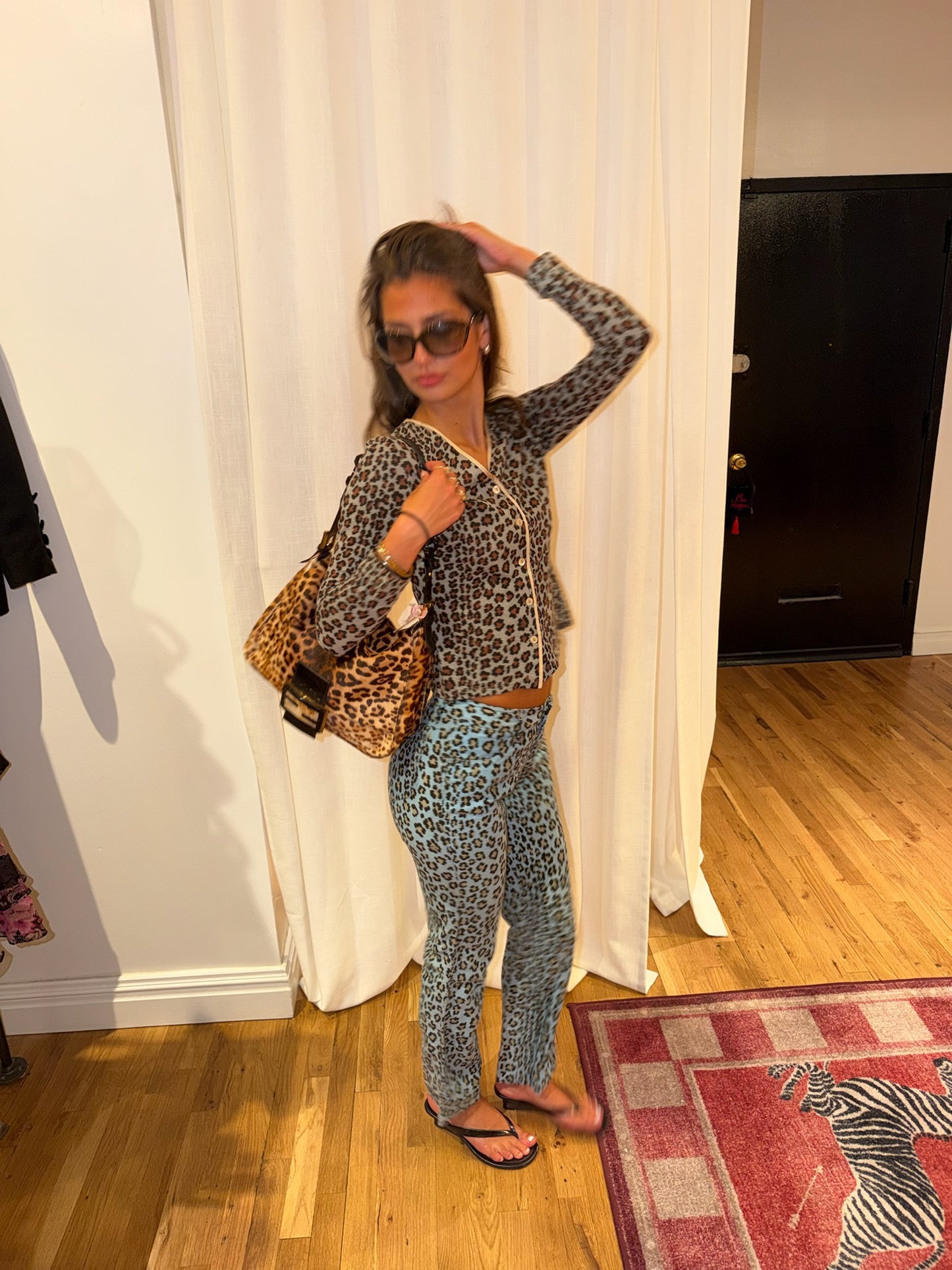 Blue Fendi Cheetah button down cardigan - SKU tuv #382