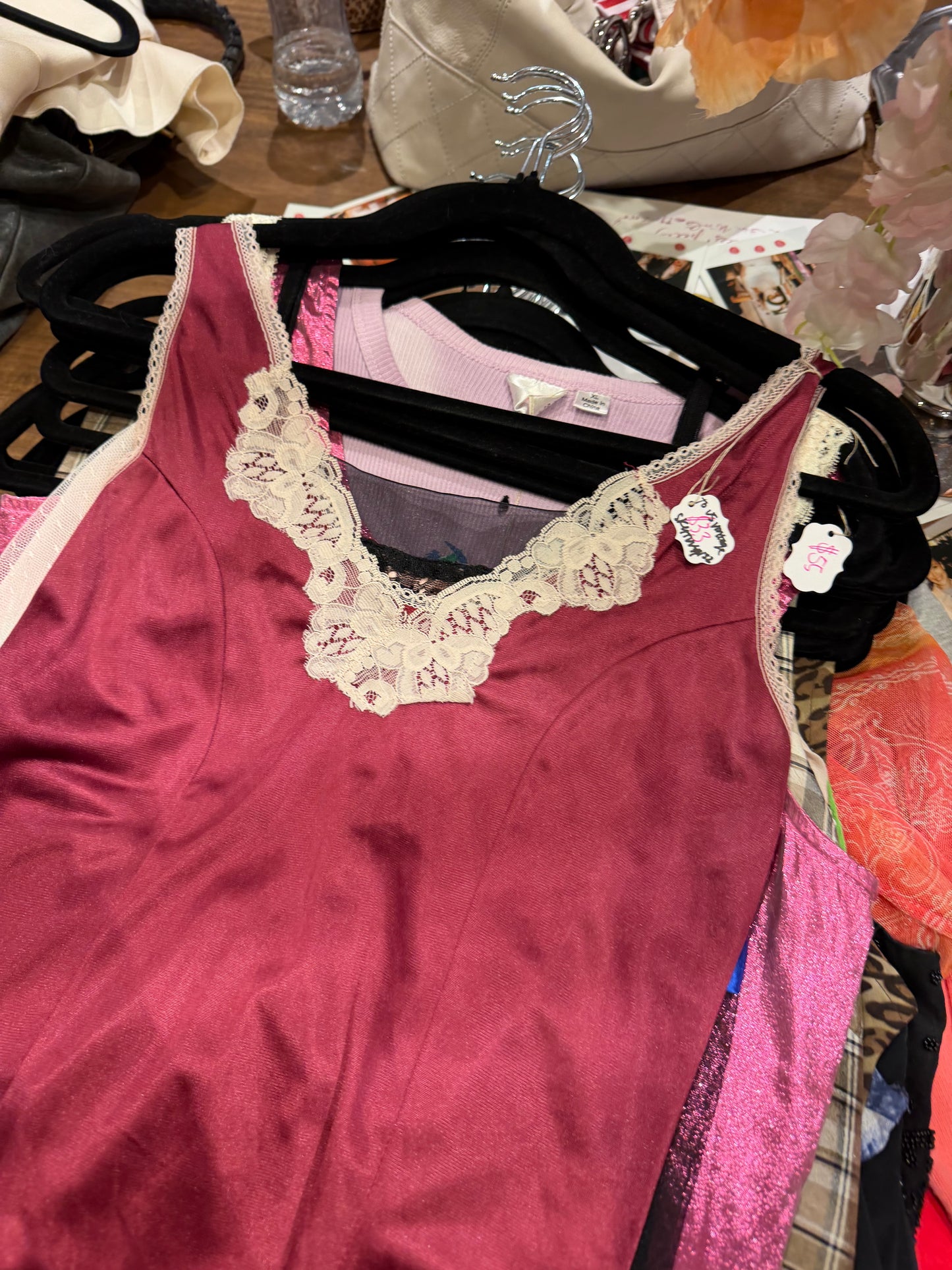 Maroon and white lace tank top - sku tuv #152