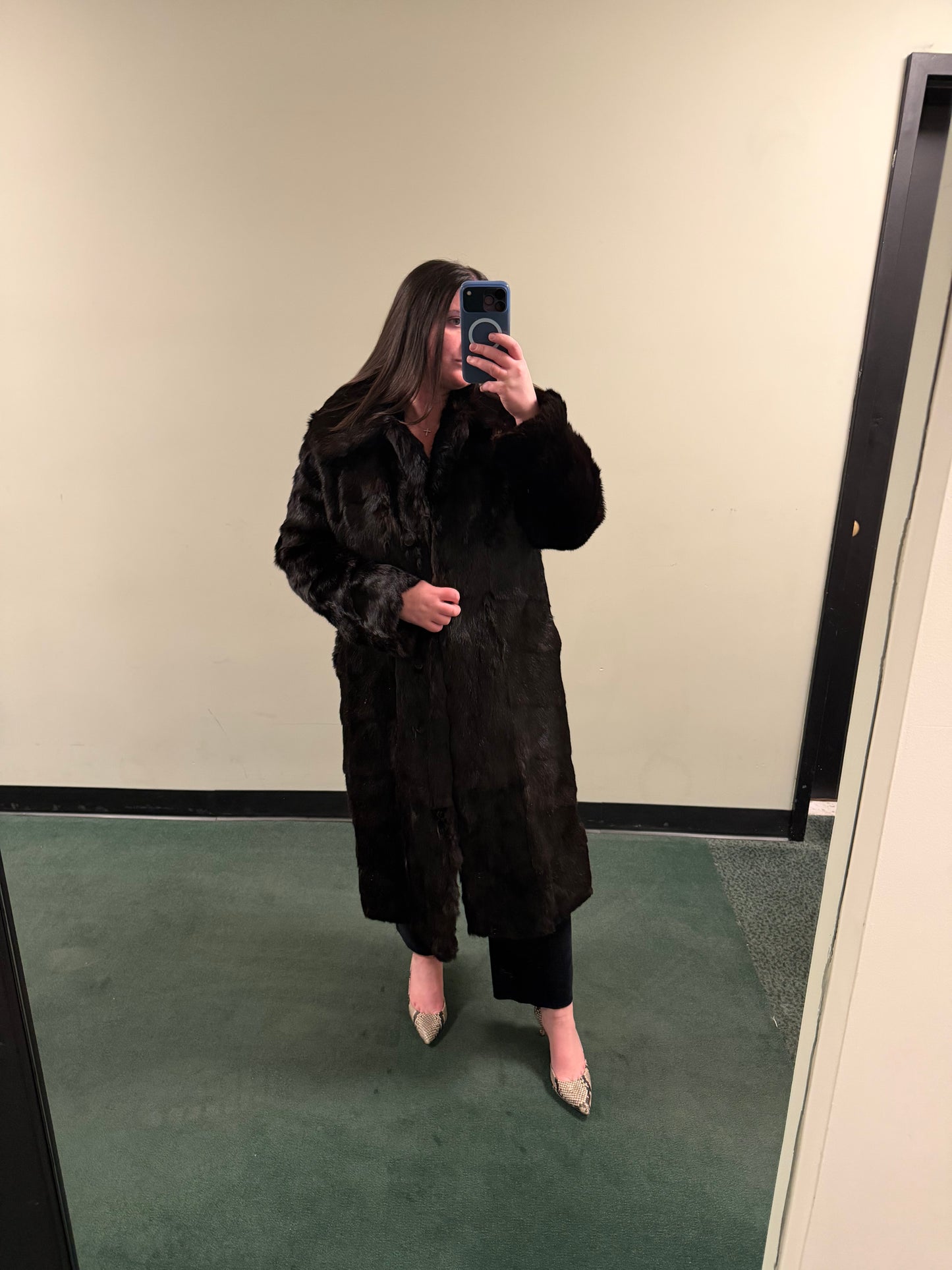 Full Length Chocolate Brown Rabbit Fur Coat - sku tuv #555