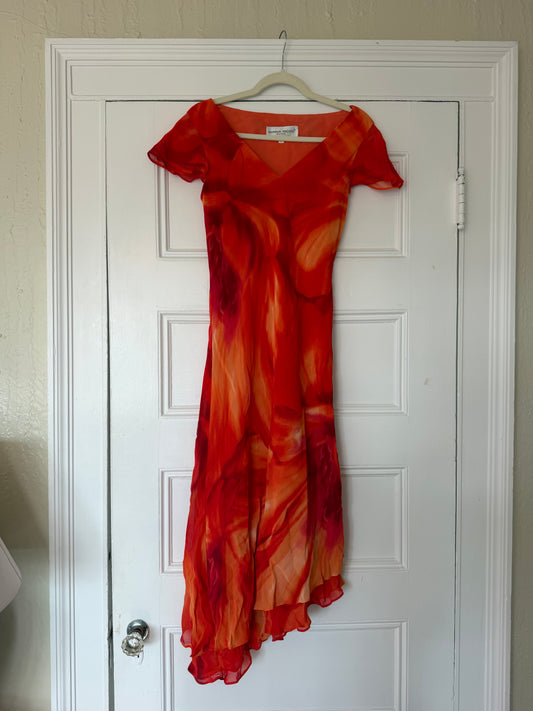 Orange and red flamenco dress with bias cut - sku TUV #62314