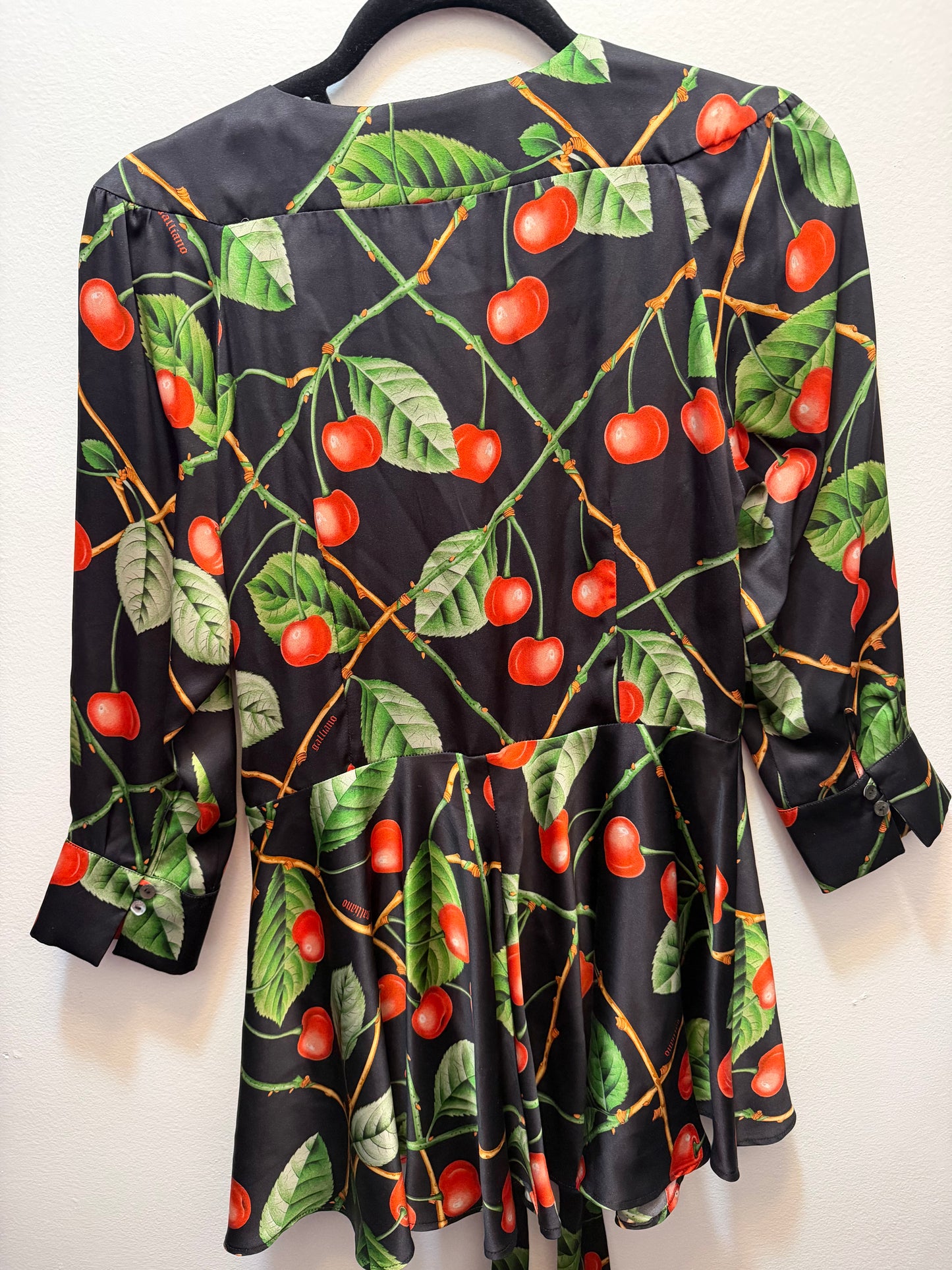 Vintage John Galliano Black Silk Blouse with Cherry Details - Fall/Winter 2003 - size small - sku tuv #19