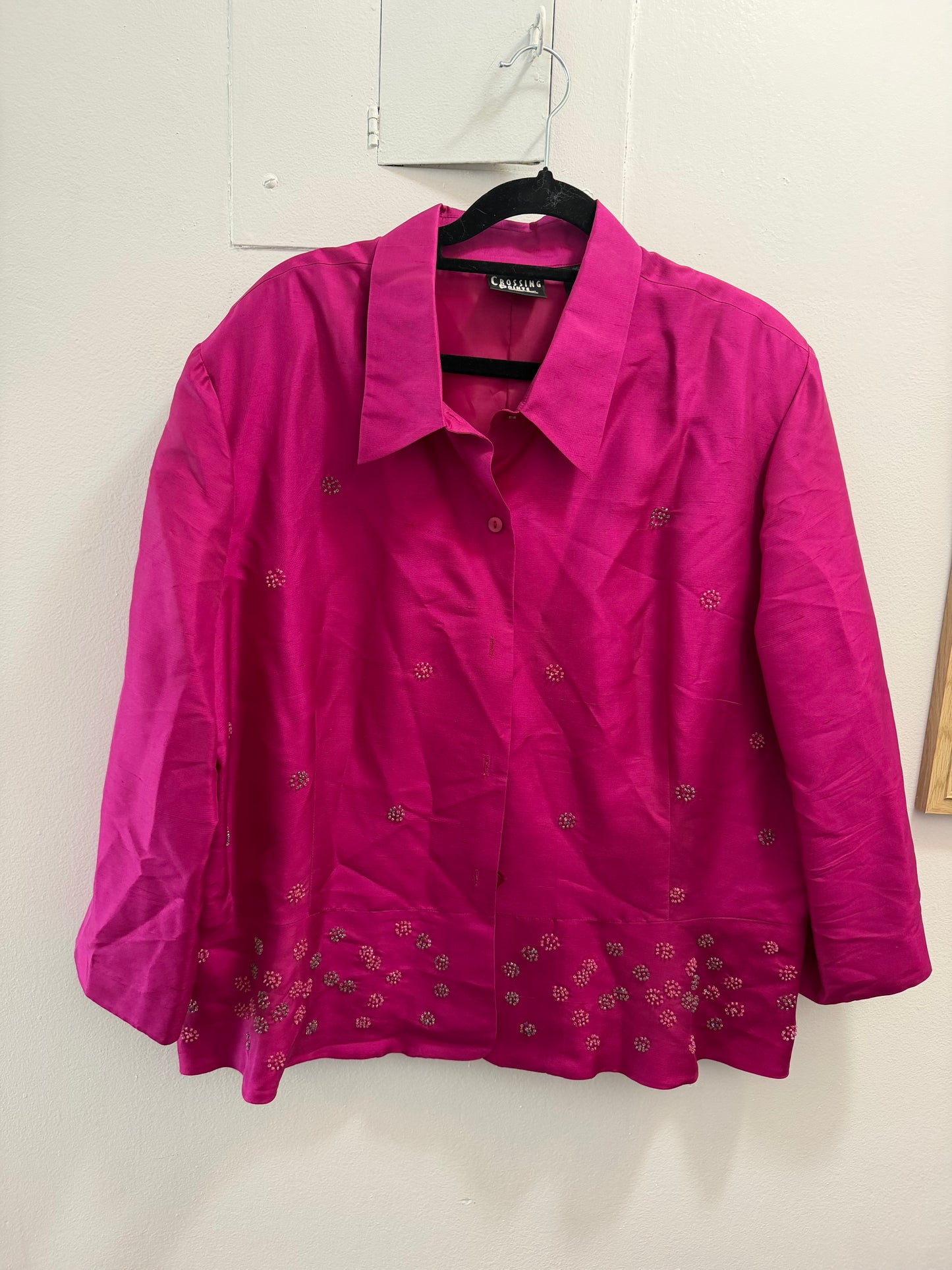 Crossing point pink beaded silk top - sku tuv #2001