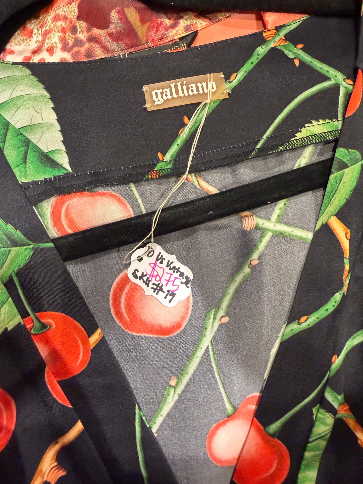 Vintage John Galliano Black Silk Blouse with Cherry Details - Fall/Winter 2003 - size small - sku tuv #19