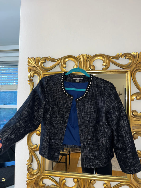 Karl Lagerfeld tweed blazer with pearl detail at collar - sku TUV #1025