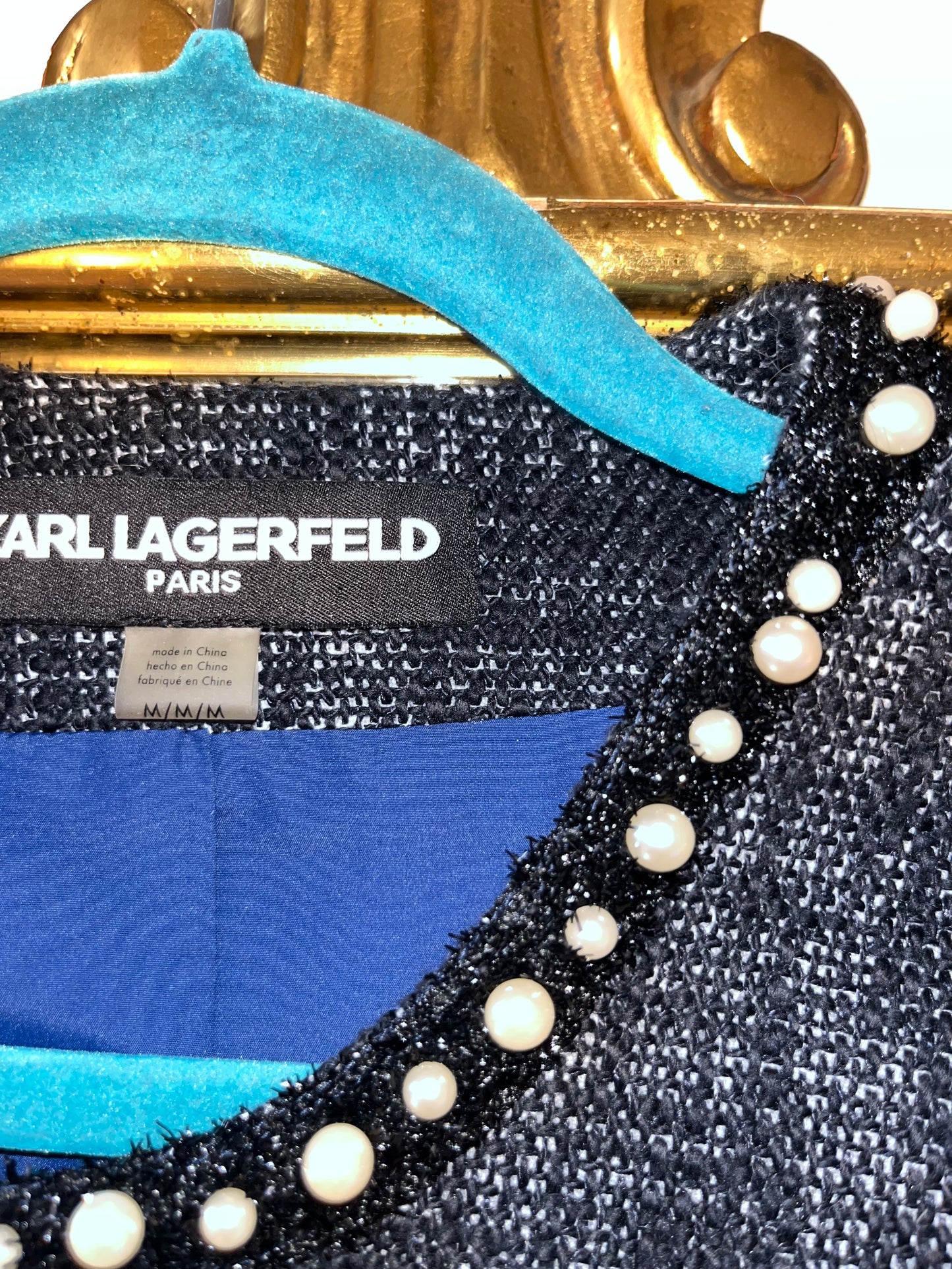 Karl Lagerfeld tweed blazer with pearl detail at collar - sku TUV #1025