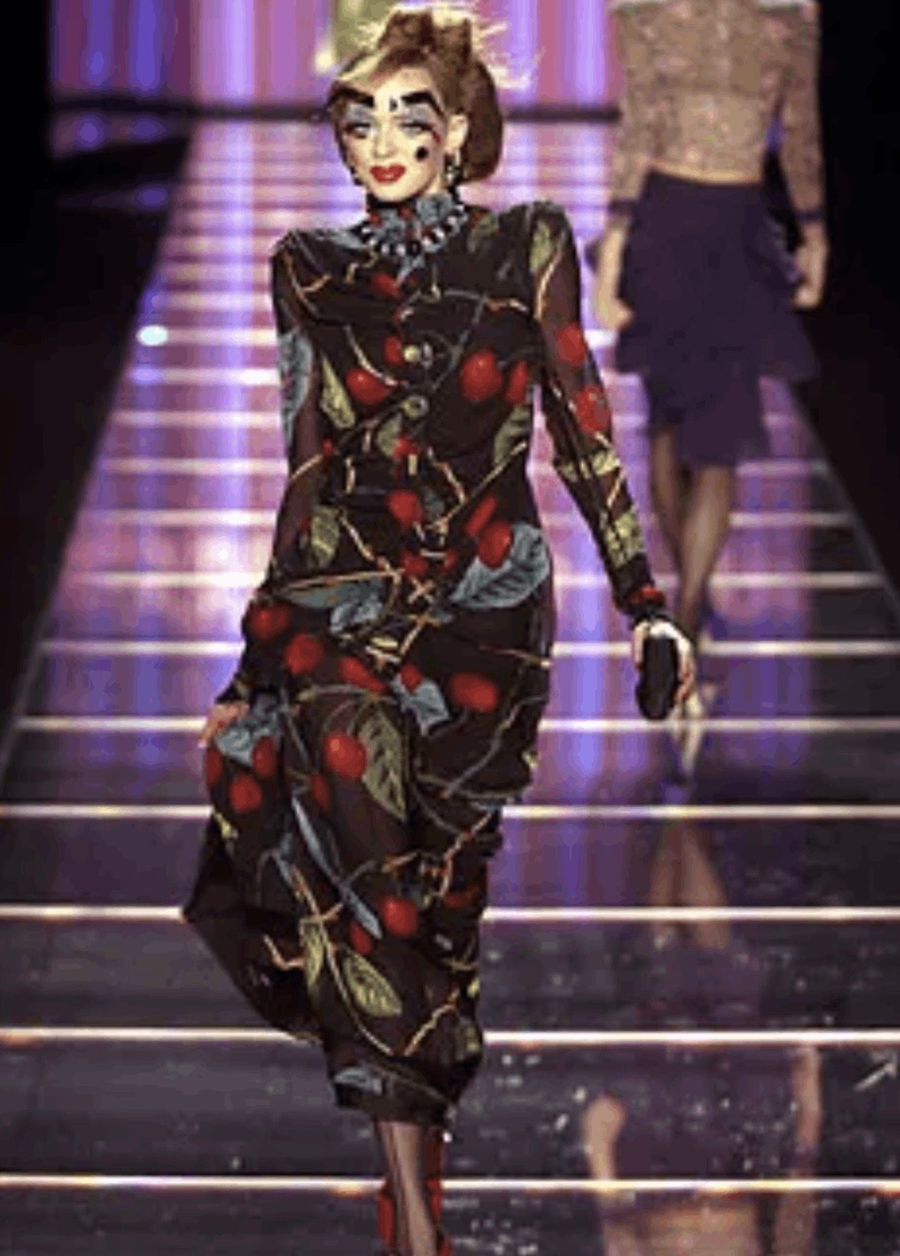 Vintage John Galliano Black Silk Blouse with Cherry Details - Fall/Winter 2003 - size small - sku tuv #19
