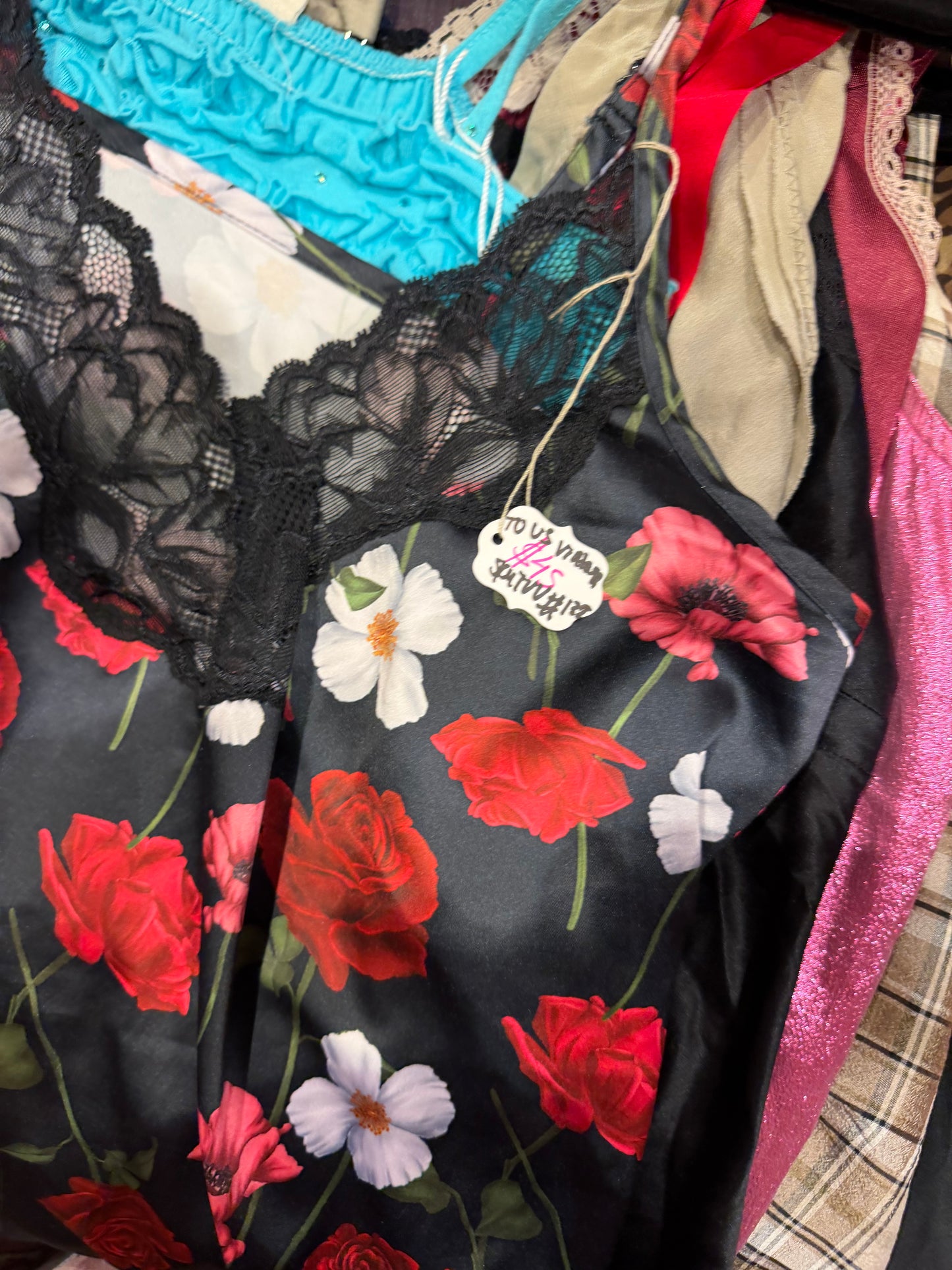 Cosabella black floral camisole with red roses and lace trim- SKU tuv #132