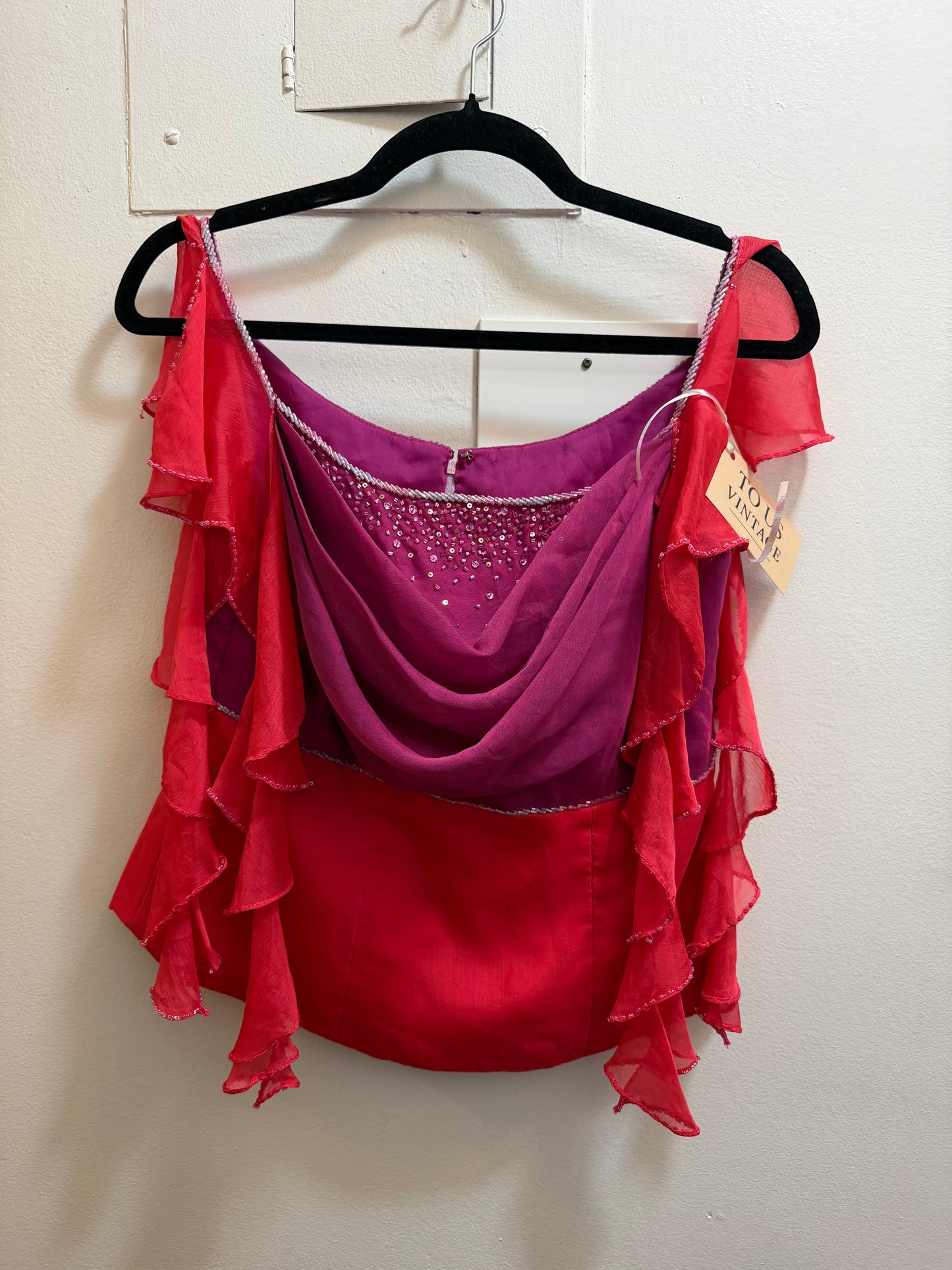 Pink and purple beaded tank top - TUV #09890