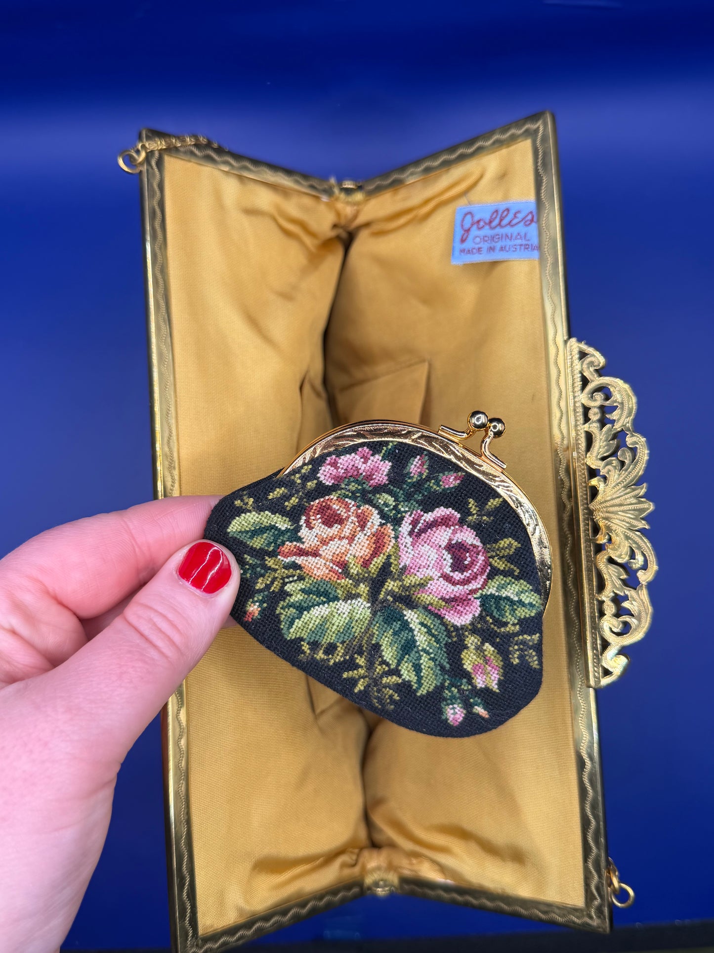 Jolles Original Austrian Petit Point Evening Bag w/matching mini floral coin purse - sku tuv #7777