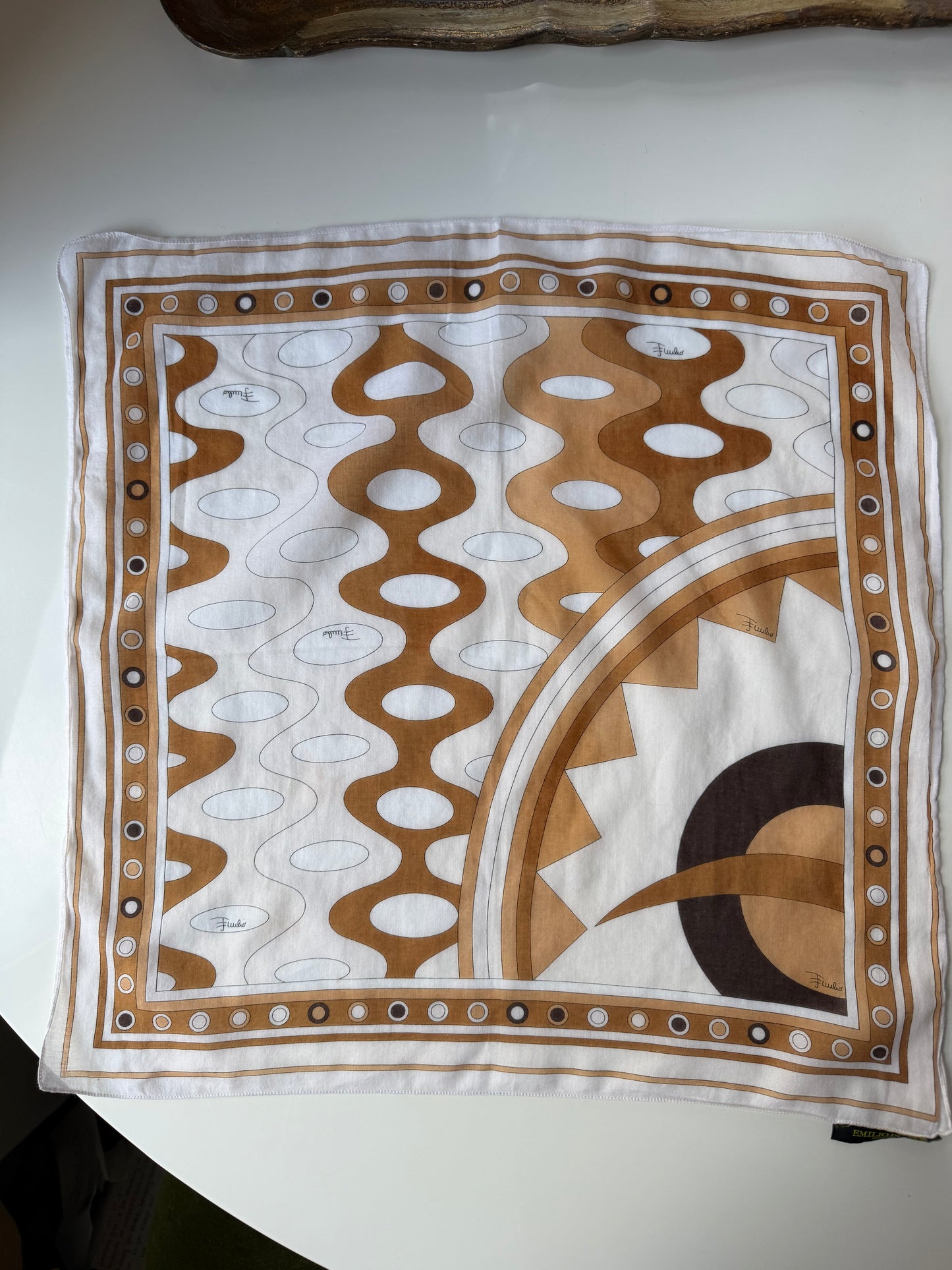 Vintage Emilio Pucci Brown/Mocha Cotton Scarf - 1960s/1970s era - sku TUV #8970