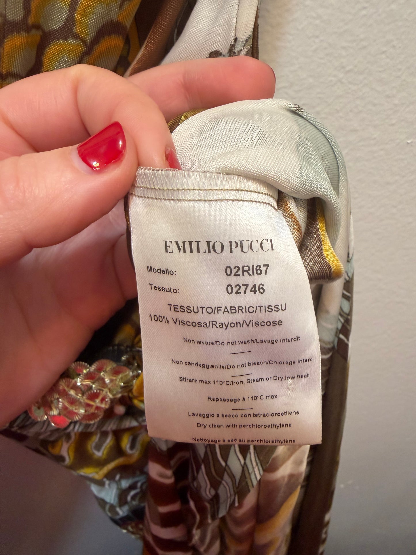 Vintage Emilio Pucci Abstract Jersey Dress with Sequin Details - US size 8 - sku tuv #94