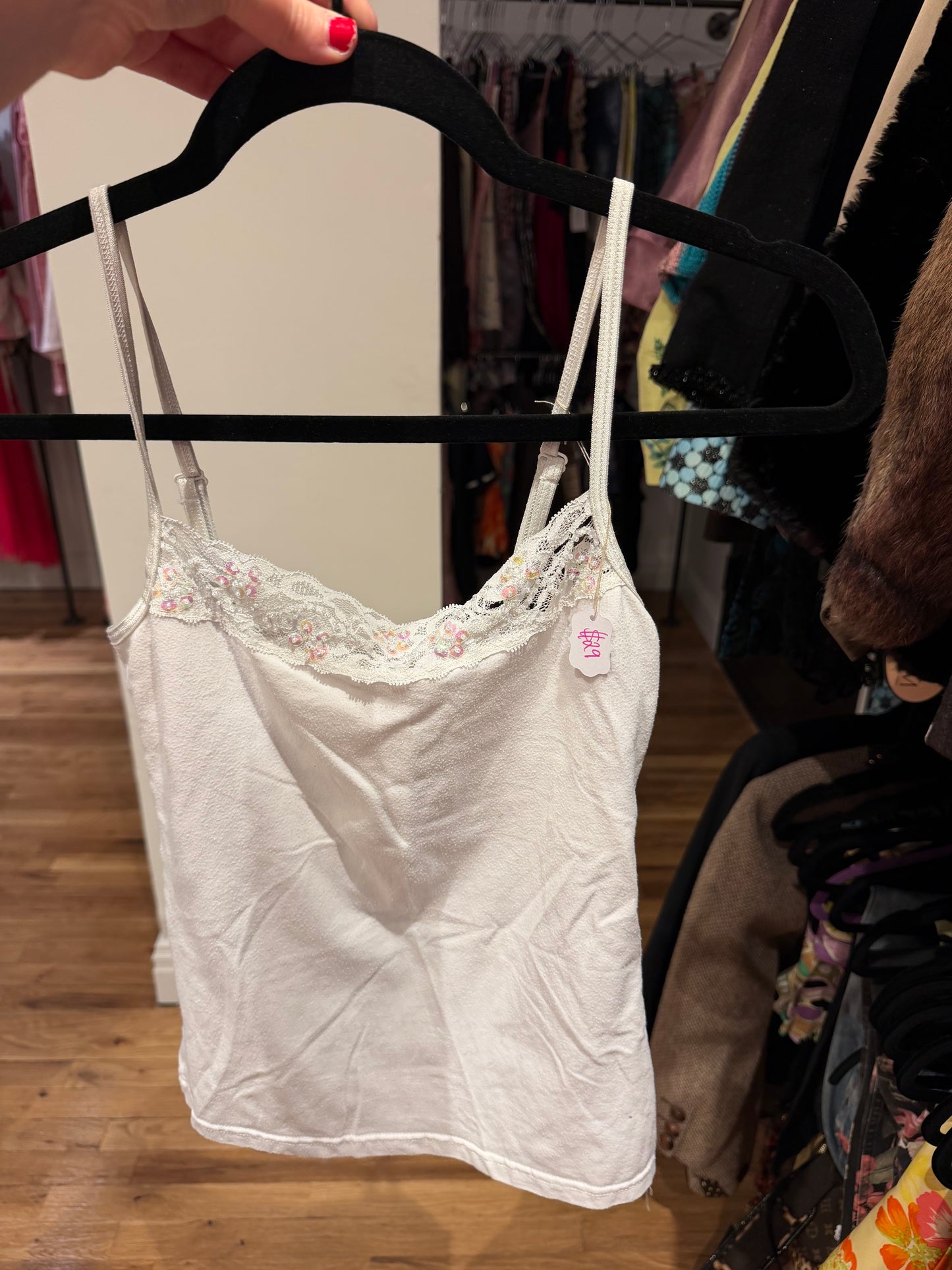 Lace and glitter white camisole - SKU tuv #422