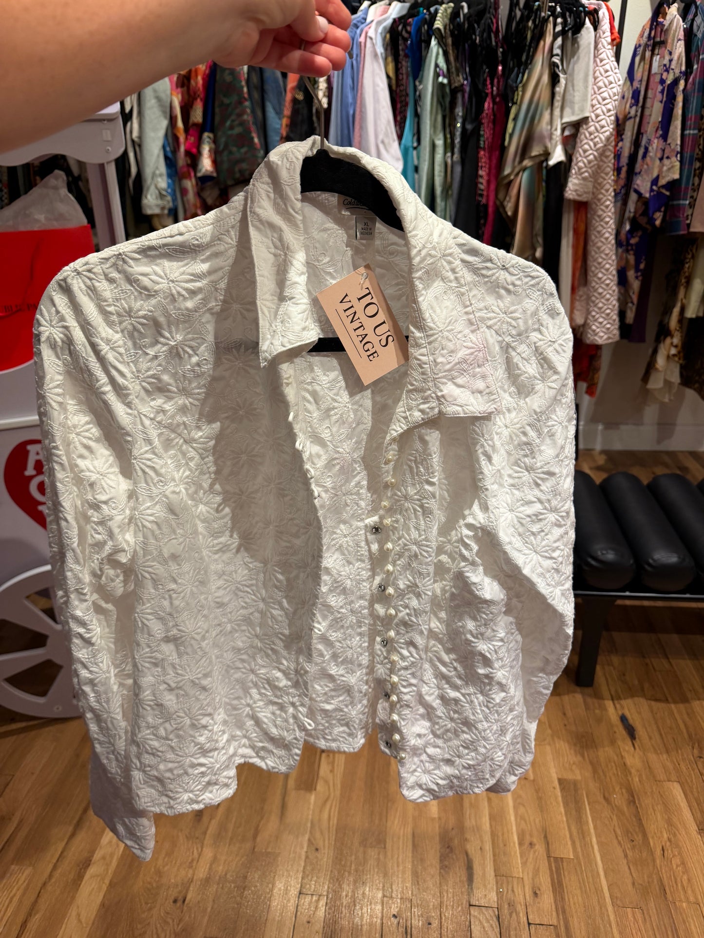 Vintage white blouse with pearl beads - TUV #321543
