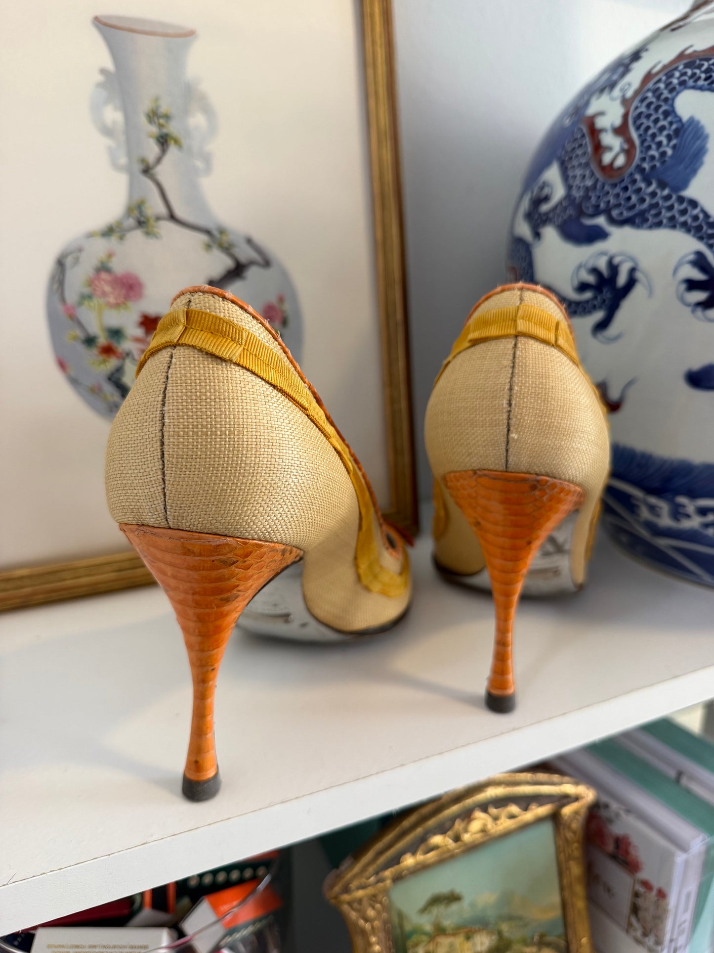Dolce & Gabbana raffia pumps with yellow trim nd orange bow - TUV #767809