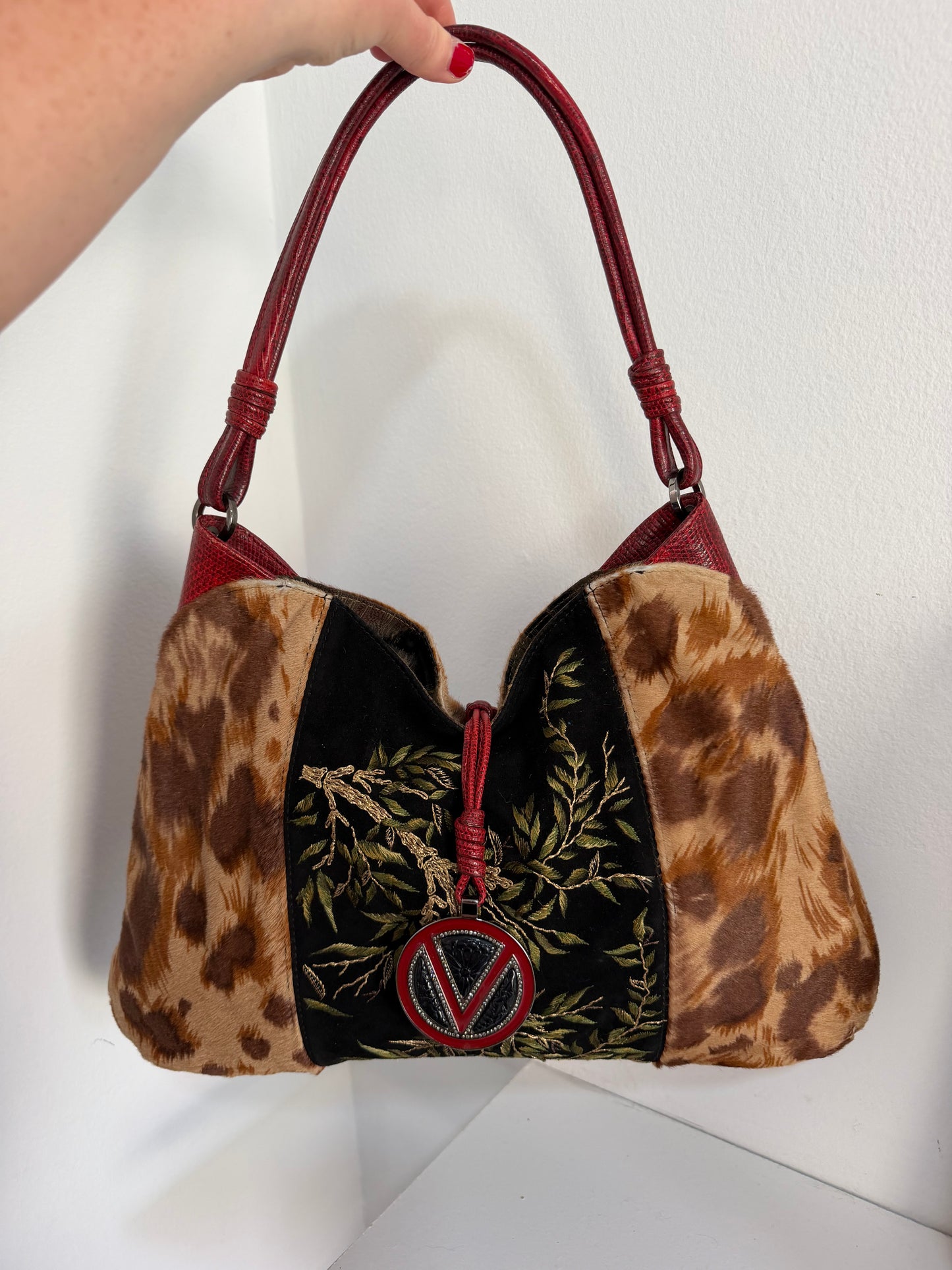 Rare Vintage Valentino Pony Hair V-Ring Hobo