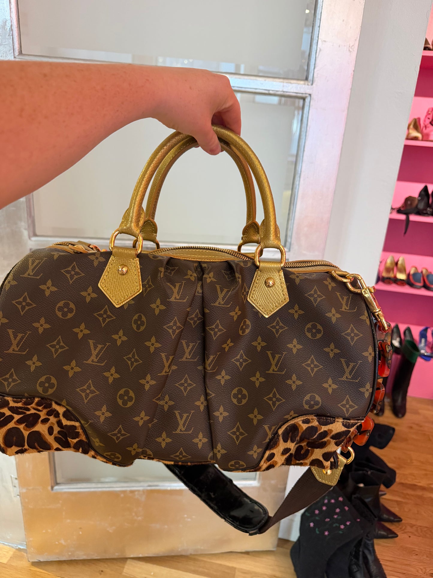 Authentic Louis Vuitton Limited Edition Monogram Leopard Stephen Bag with Leopard Pony Hair circa 2006