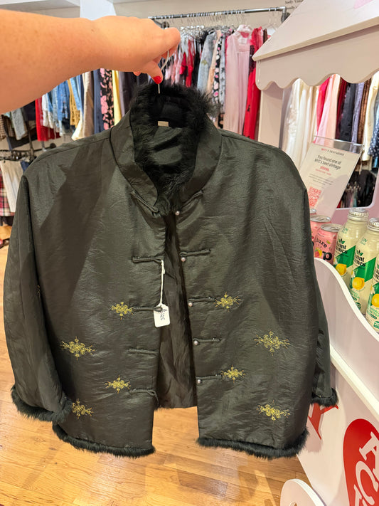 Black Asian tang jacket with fur - tuv #99875