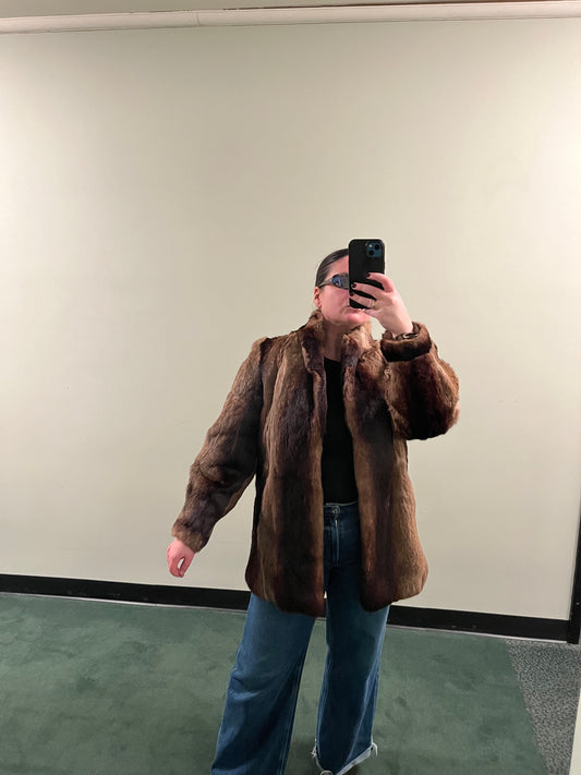 Multicolor brown fur jacket - sku tuv #7979