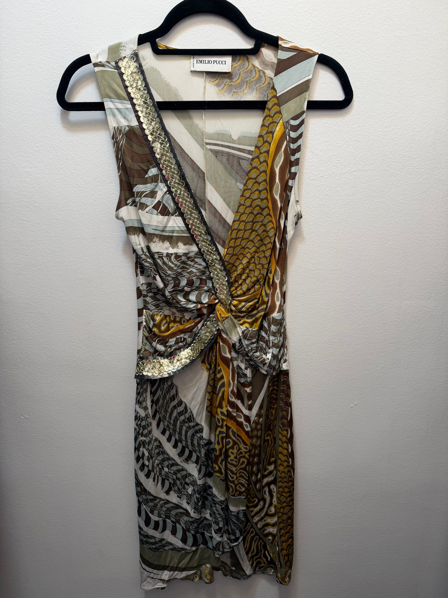 Vintage Emilio Pucci Abstract Jersey Dress with Sequin Details - US size 8 - sku tuv #94