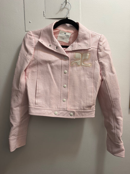 “As Is” Courreges pale pink vinyl jacket and skirt set - TUV #892132