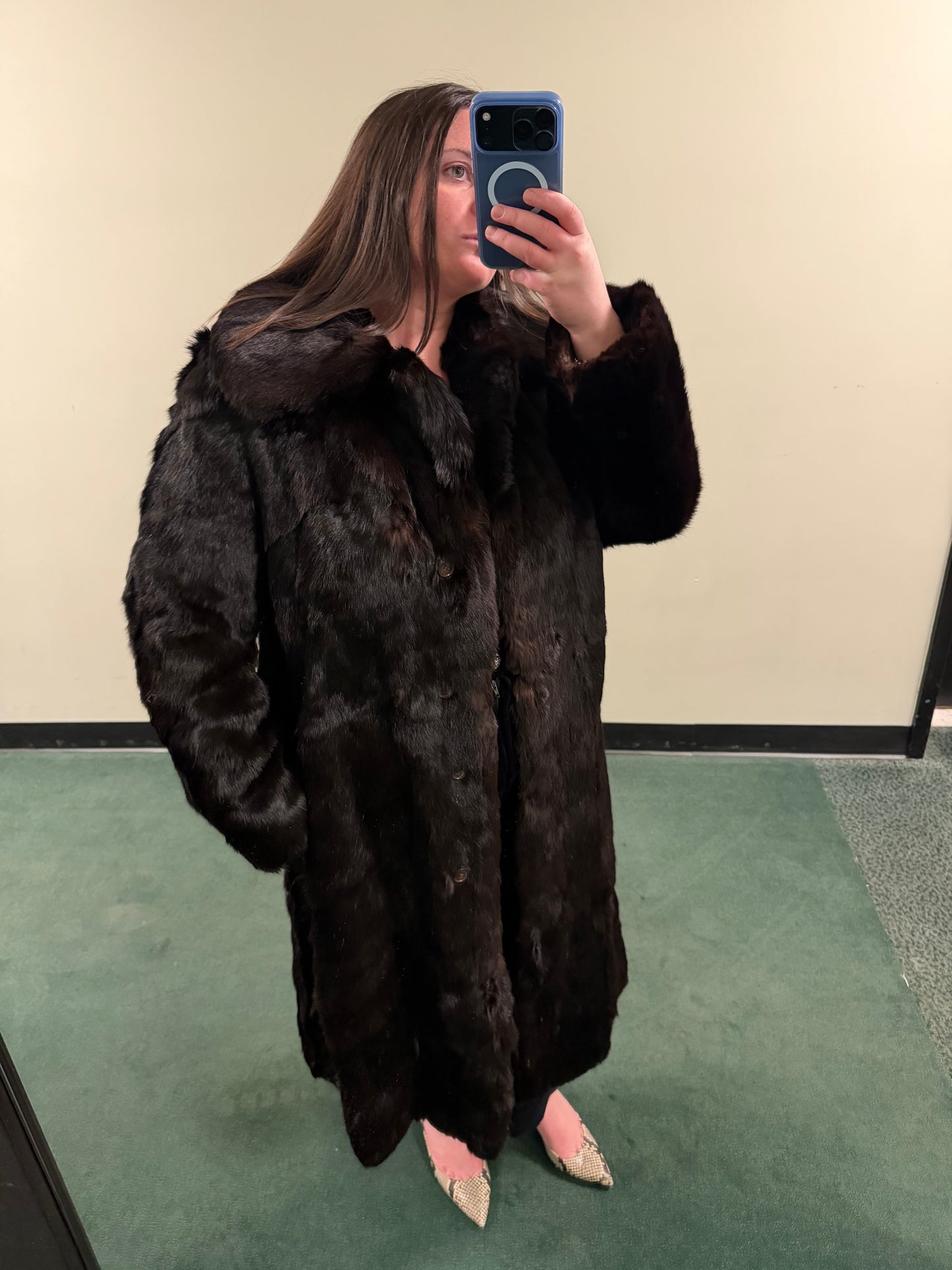 Full Length Chocolate Brown Rabbit Fur Coat - sku tuv #555