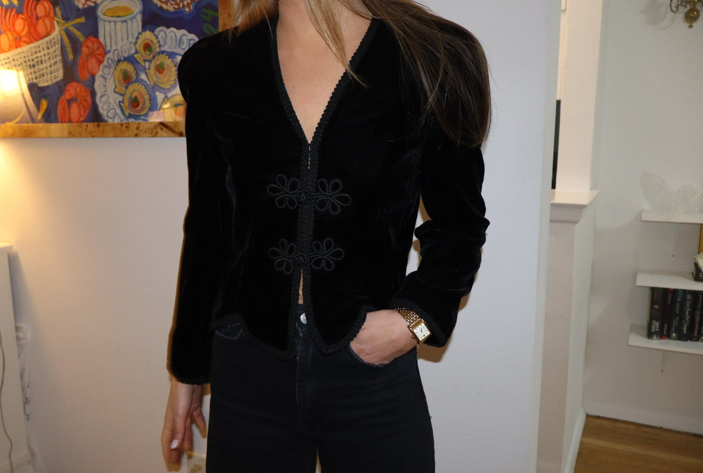 Rare antique velvet blazer with frog closures and braided detail size M