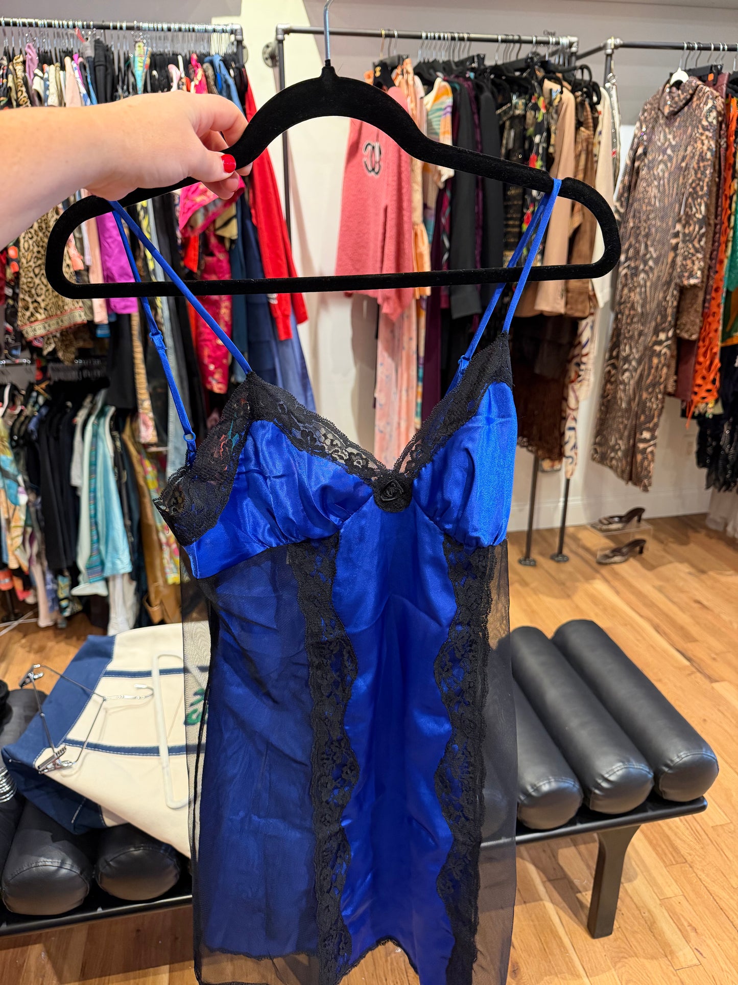 Fredericks of Hollywood blue lace tank - sku TUV #170