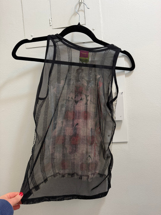 Save the queen mesh tank top with pink leather - TUV #867542