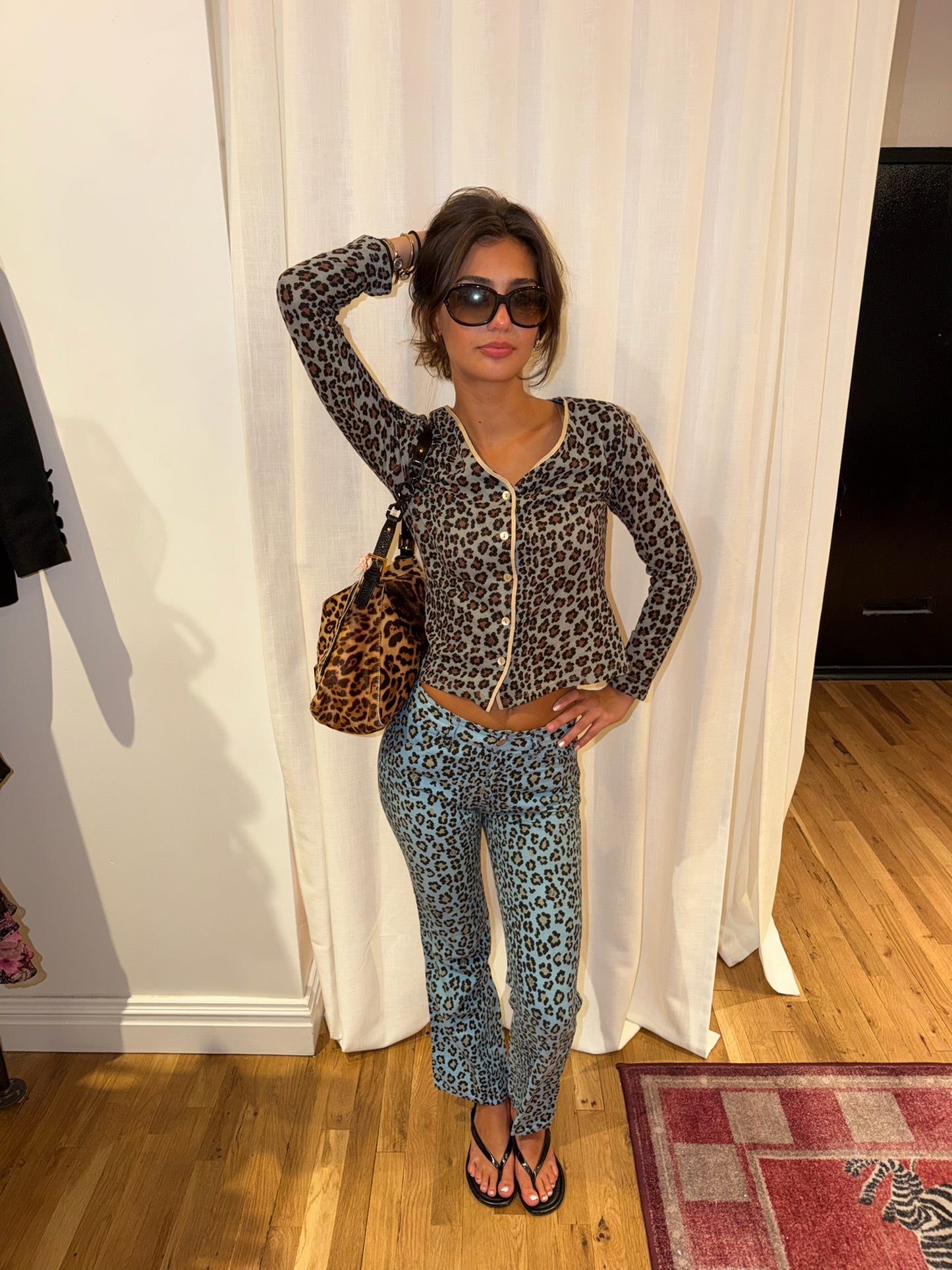Blue Fendi Cheetah button down cardigan - SKU tuv #382