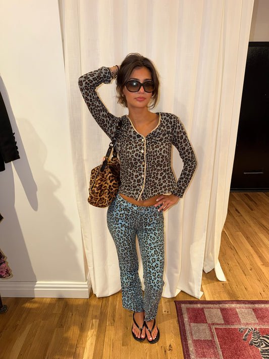 Blue Fendi Cheetah button down cardigan - SKU tuv #382