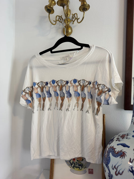 White bathing suit tee with rhinestones tuv #44444