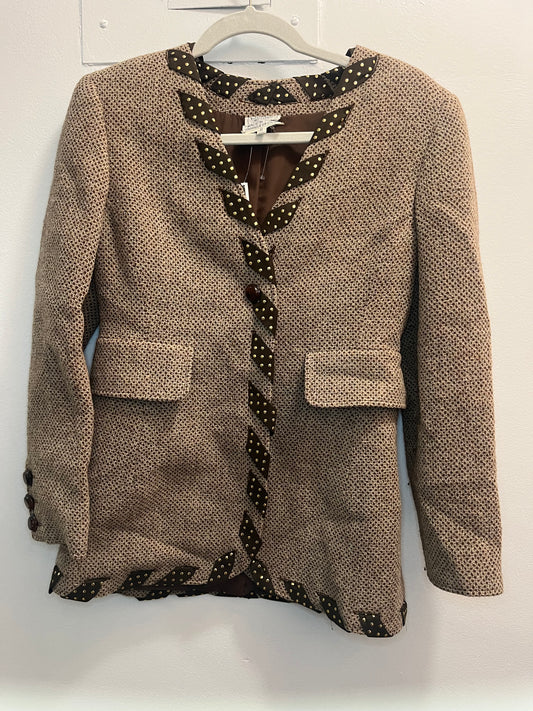 Valentino boutique Brown Tweed blazer with brown and gold details size 8 - sku TUV #676