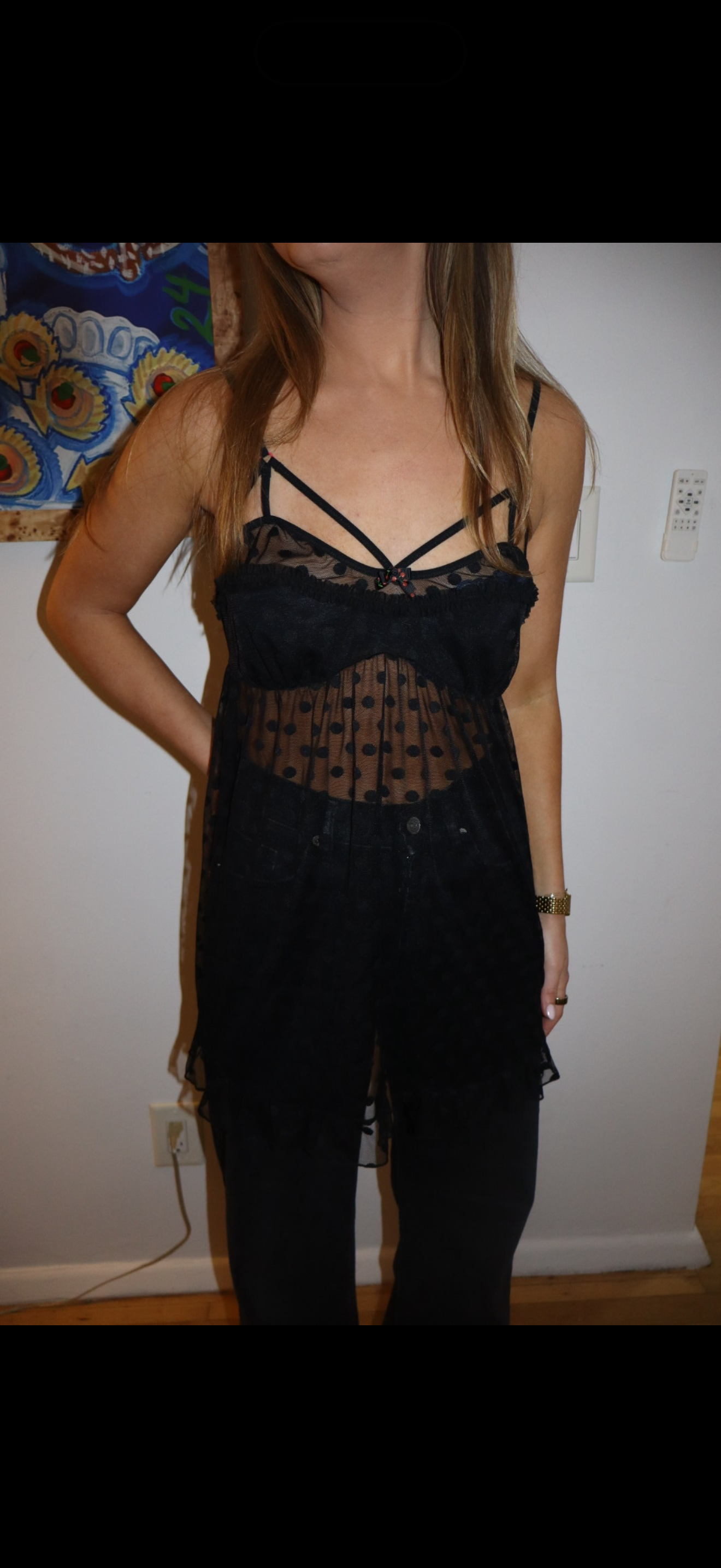 Y2K Betsey Johnson Sheer Slip Dress with Polka Dots