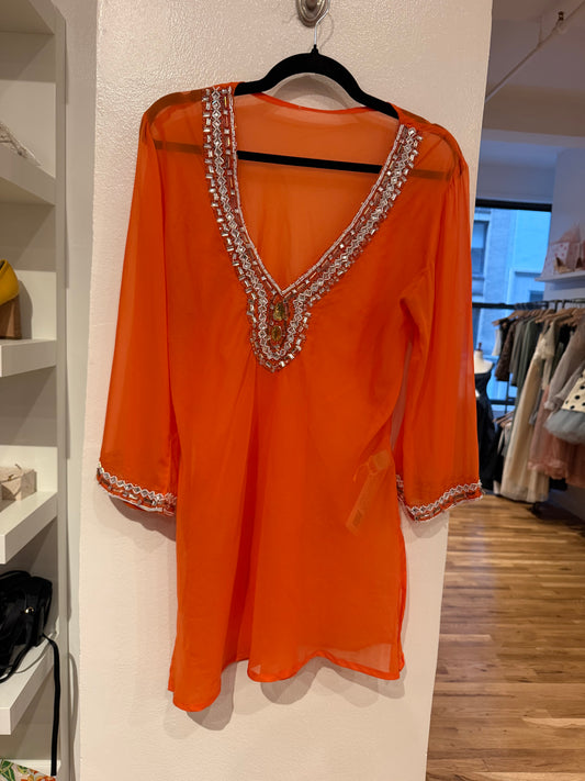 Unsigned Orange made in India beaded tunic #312531