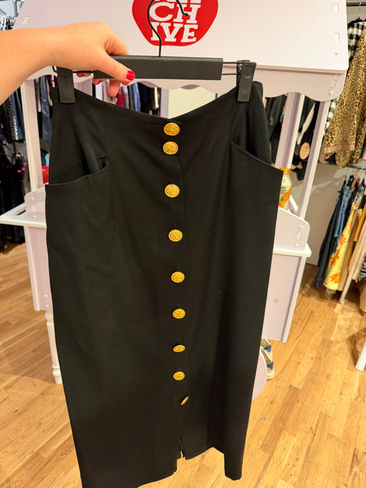 100% wool black skirt with gold buttons - TUV #40