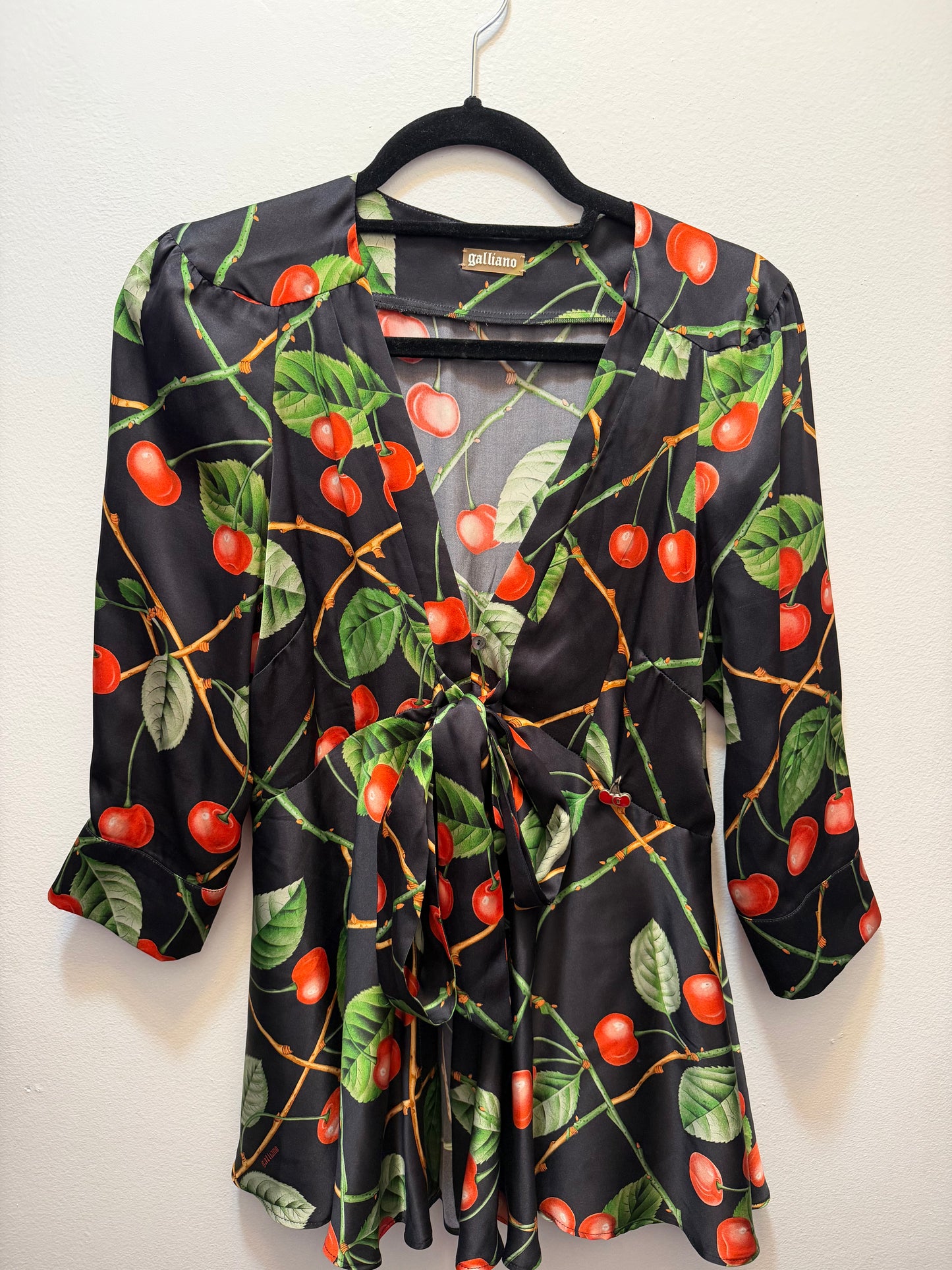 Vintage John Galliano Black Silk Blouse with Cherry Details - Fall/Winter 2003 - size small - sku tuv #19