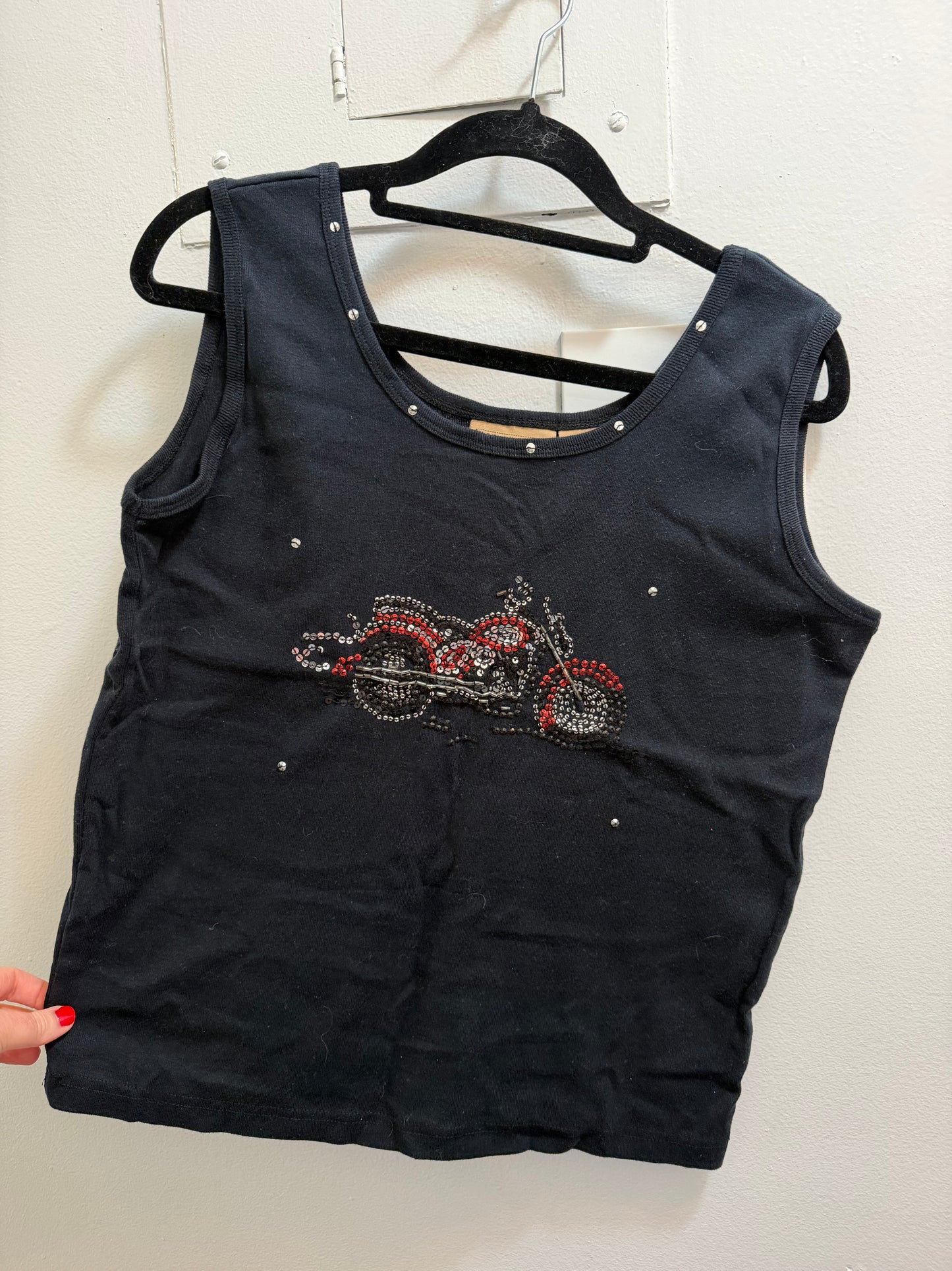 100% cotton black bedazzled motorcycle tank - TUV #678657
