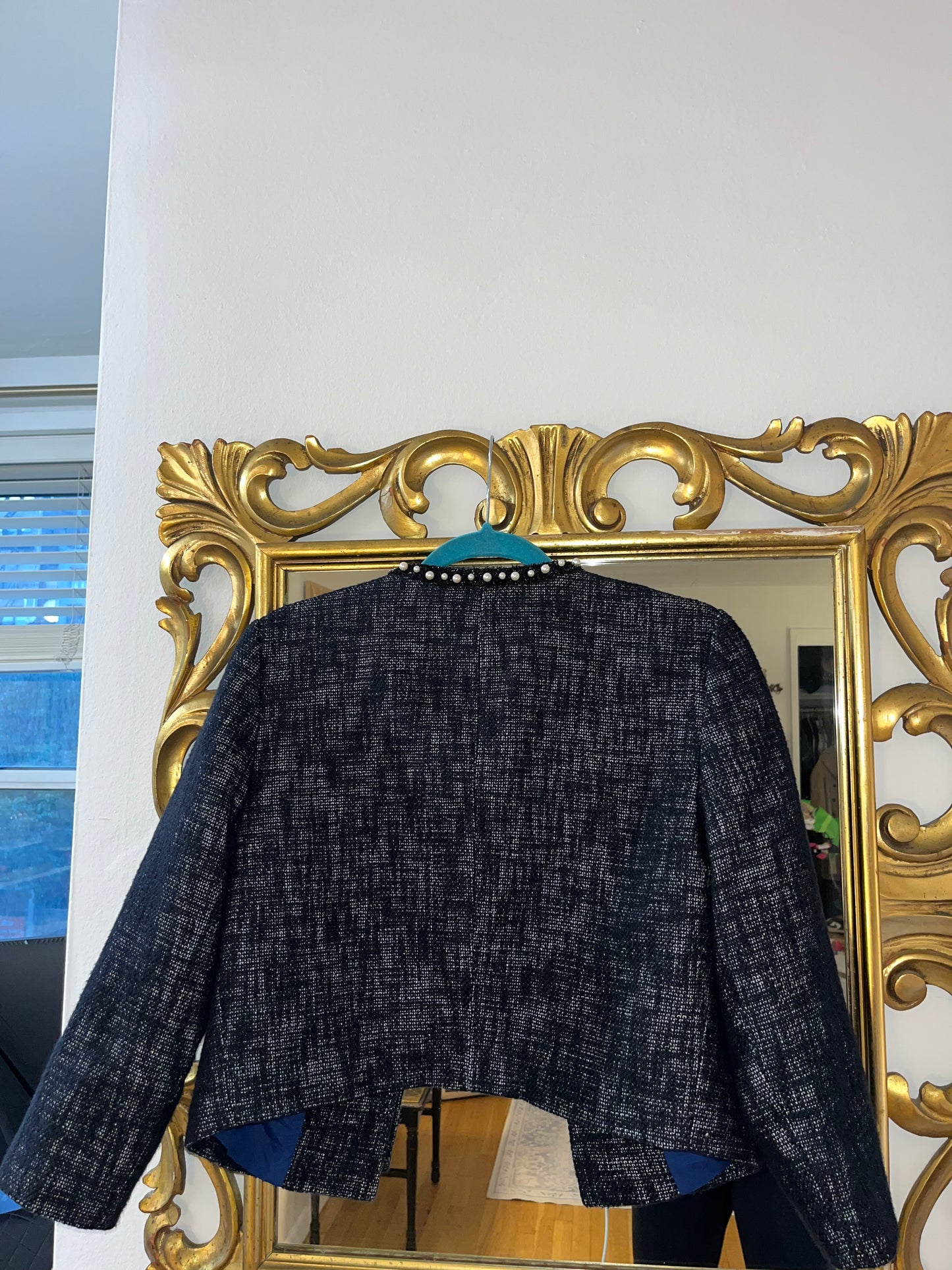 Karl Lagerfeld tweed blazer with pearl detail at collar - sku TUV #1025